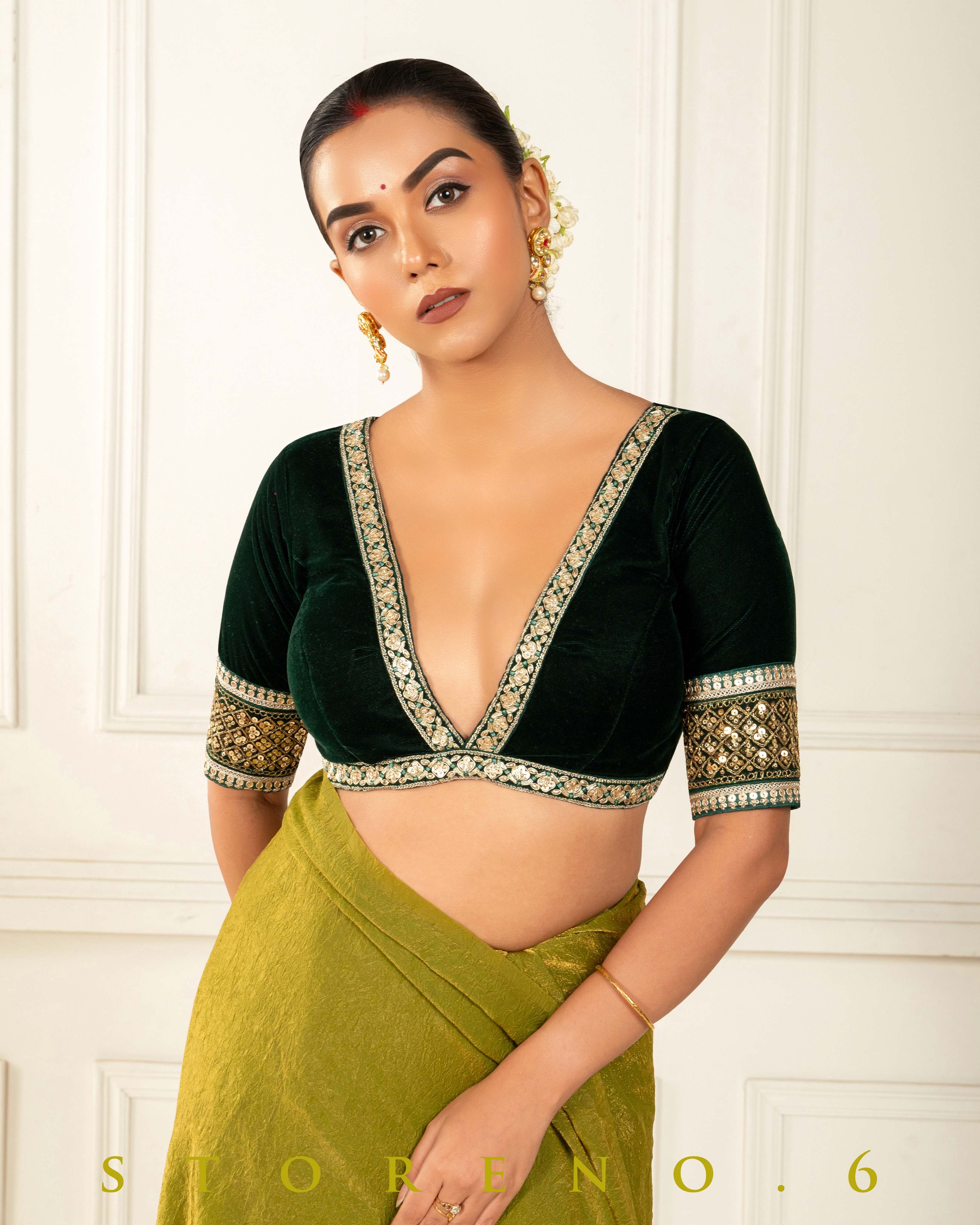 CELEBRITY CHIC SAREE WITH FOREST FIESTA BLOUSE