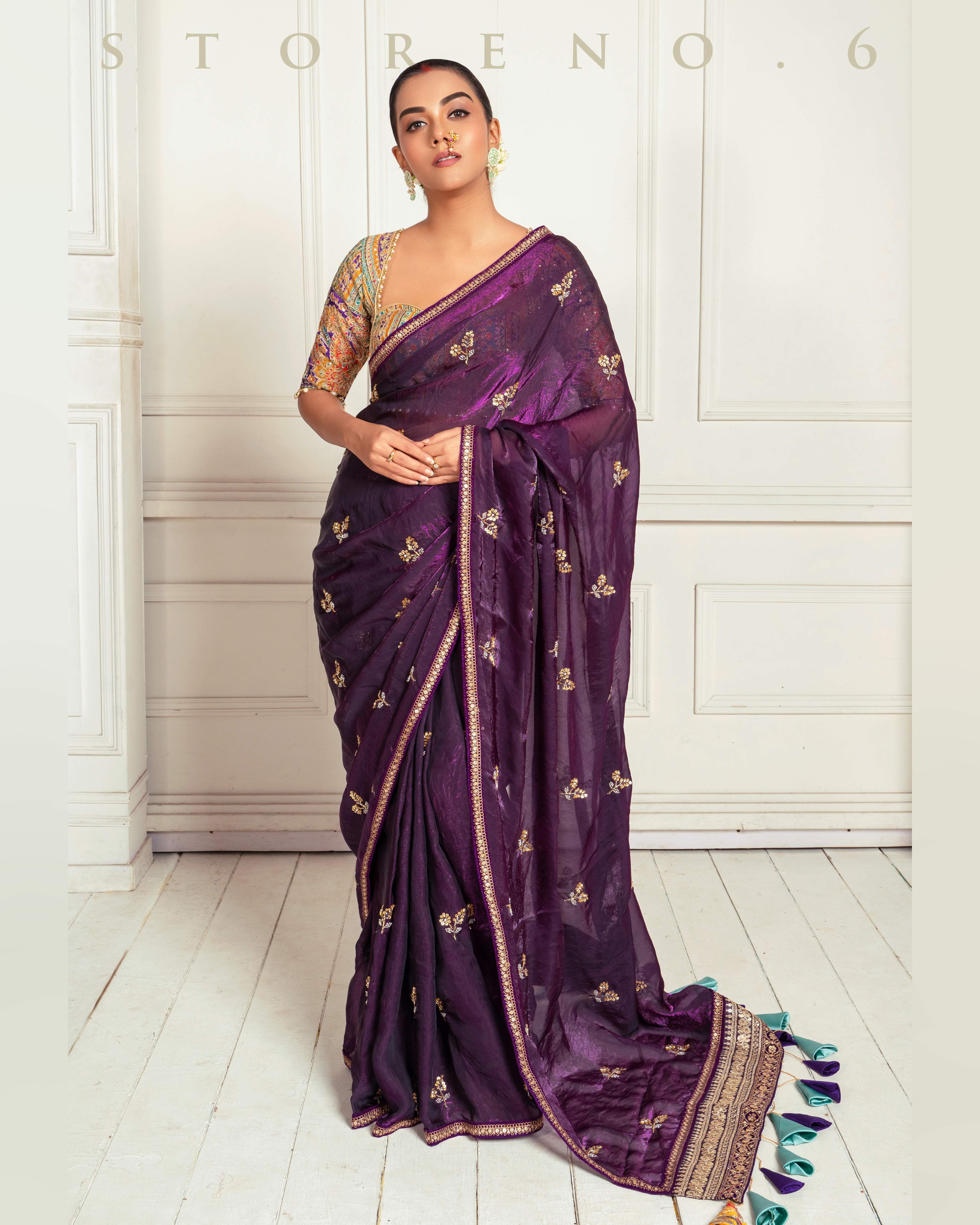 RAISIN RITZY SEQUEL SAREE WITH TEAL TREASURE BLOUSE