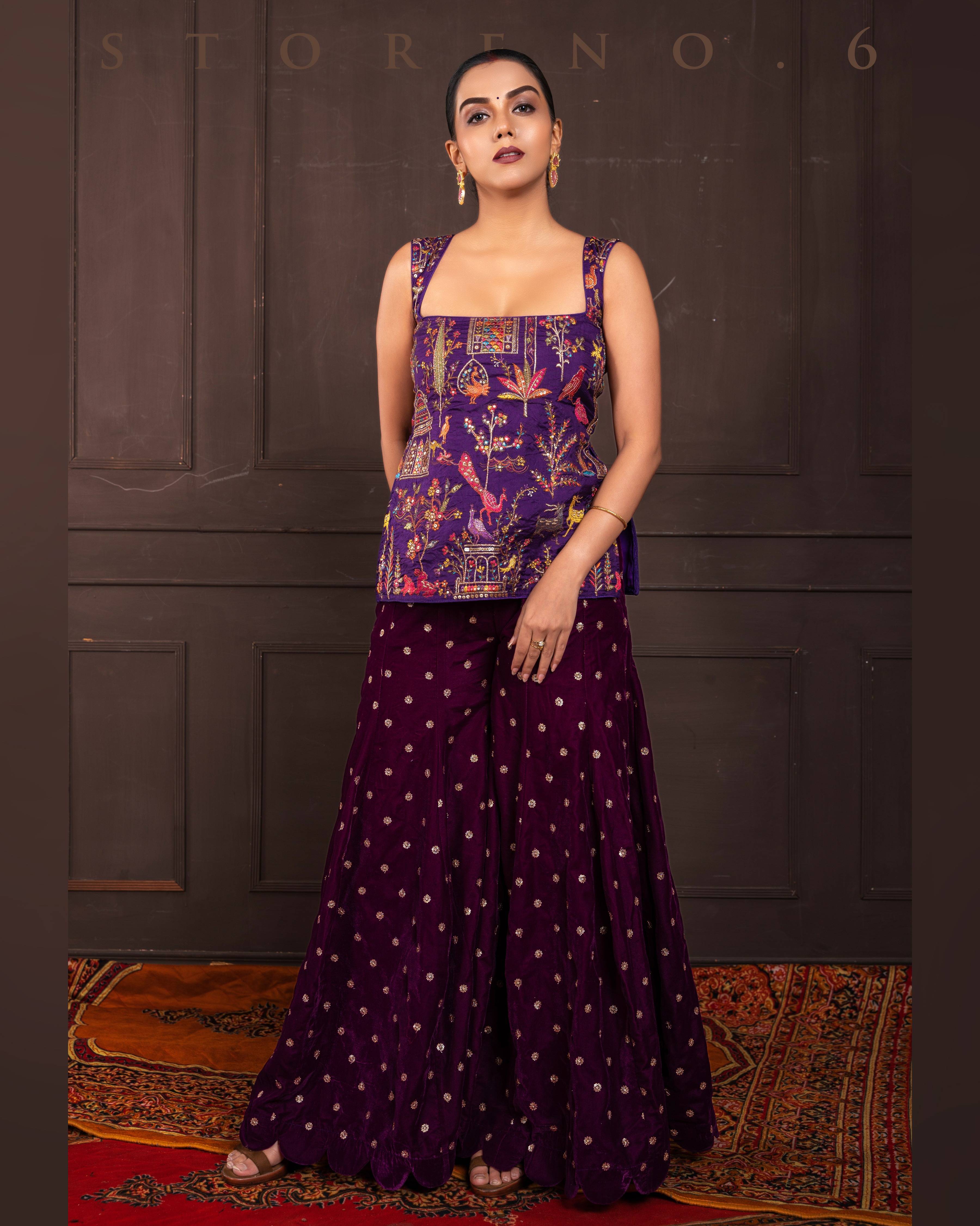 PLUM POISE KURTI AND SHARARA SET
