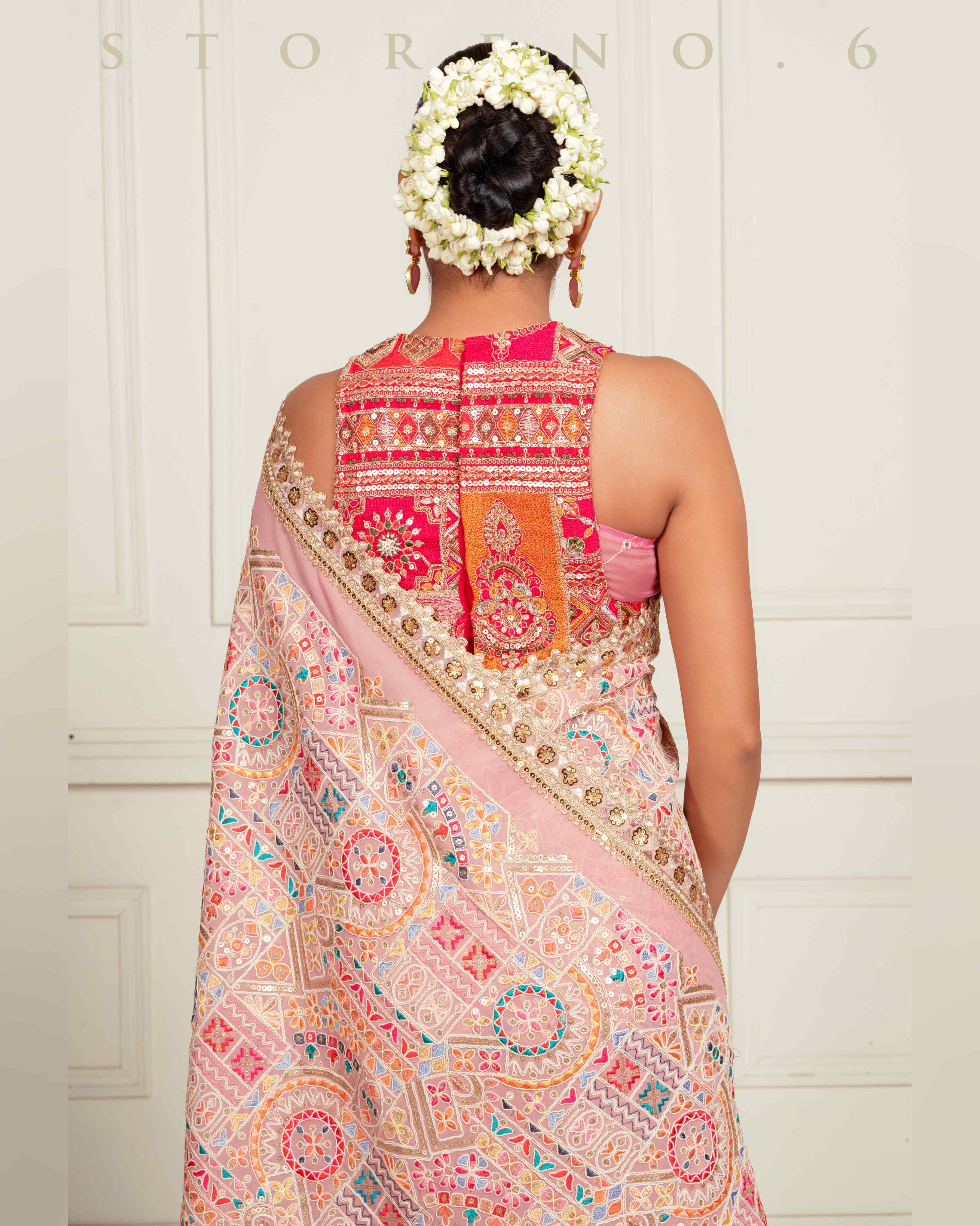 FROSTED FLAMINGO SAREE WITH FUCHSIA FUSION FOXY BLOUSE