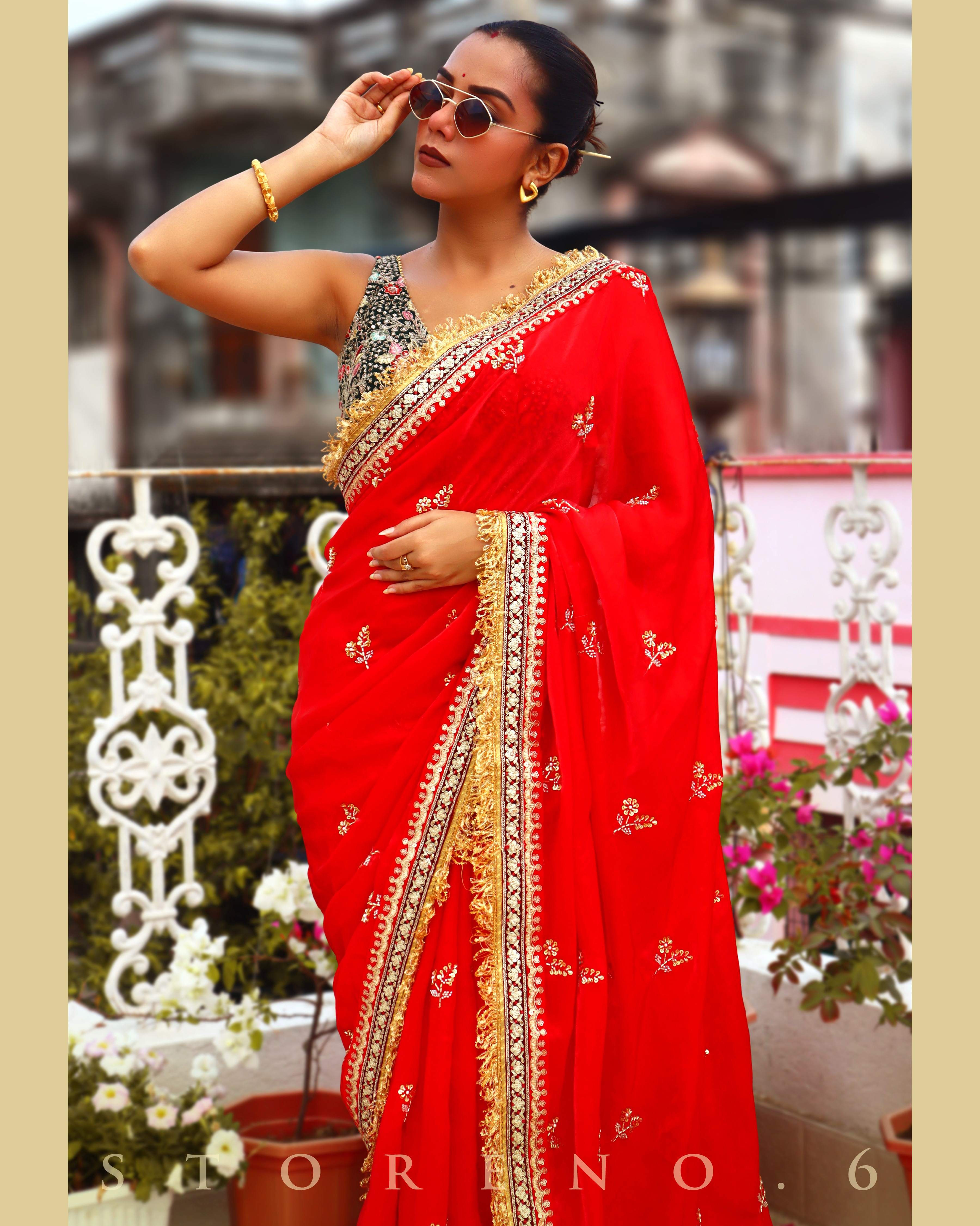 JULY JUBILEE SAREE WITH PINE PARADISE SLEEVELESS BLOUSE