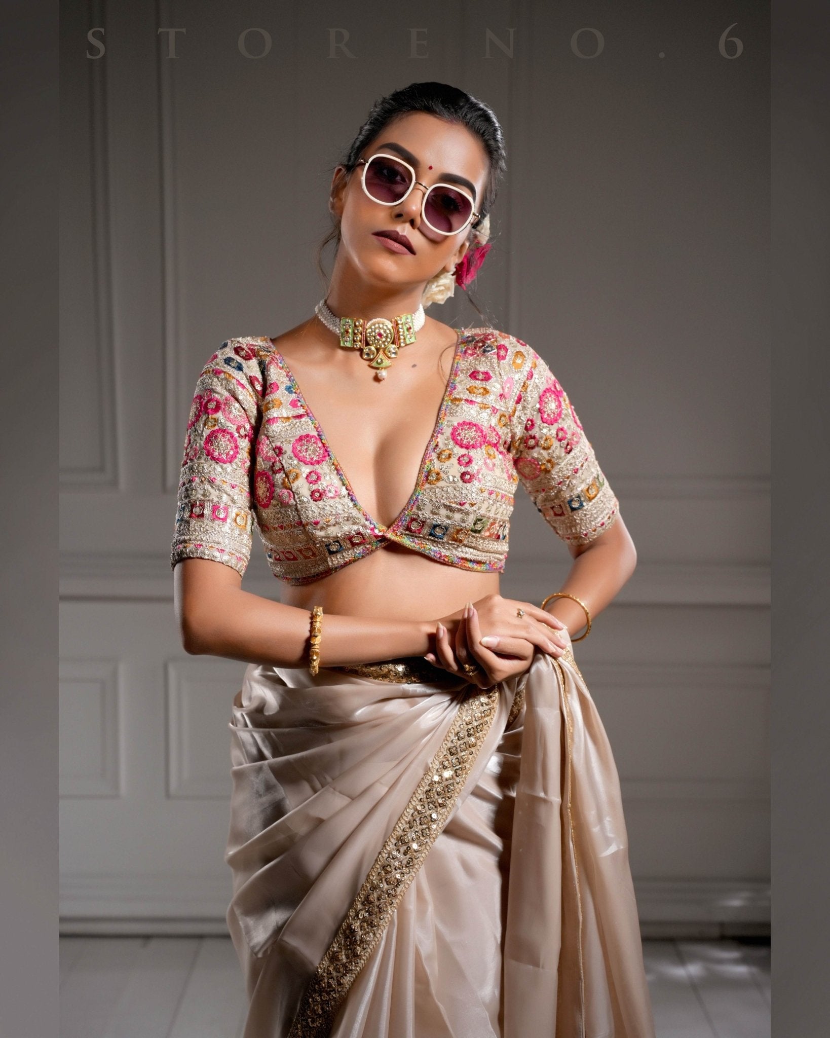 NOOR-E-SONA SAREE WITH GUL KAARI SURMAI BLOUSE