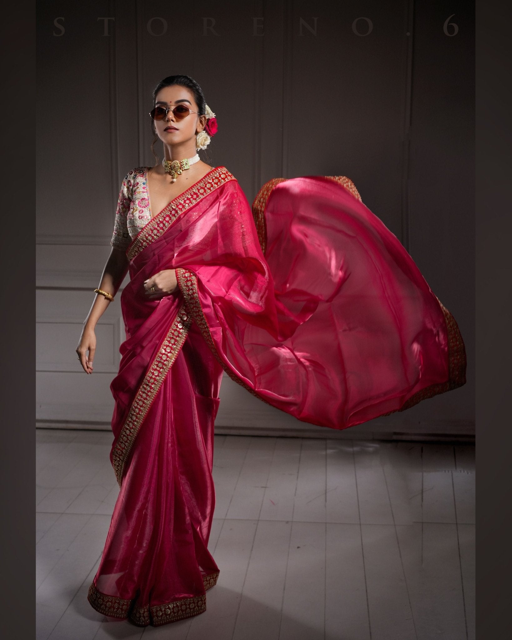 NOOR-E-SURKH SAREE WITH GUL KAARI SURMAI BLOUSE