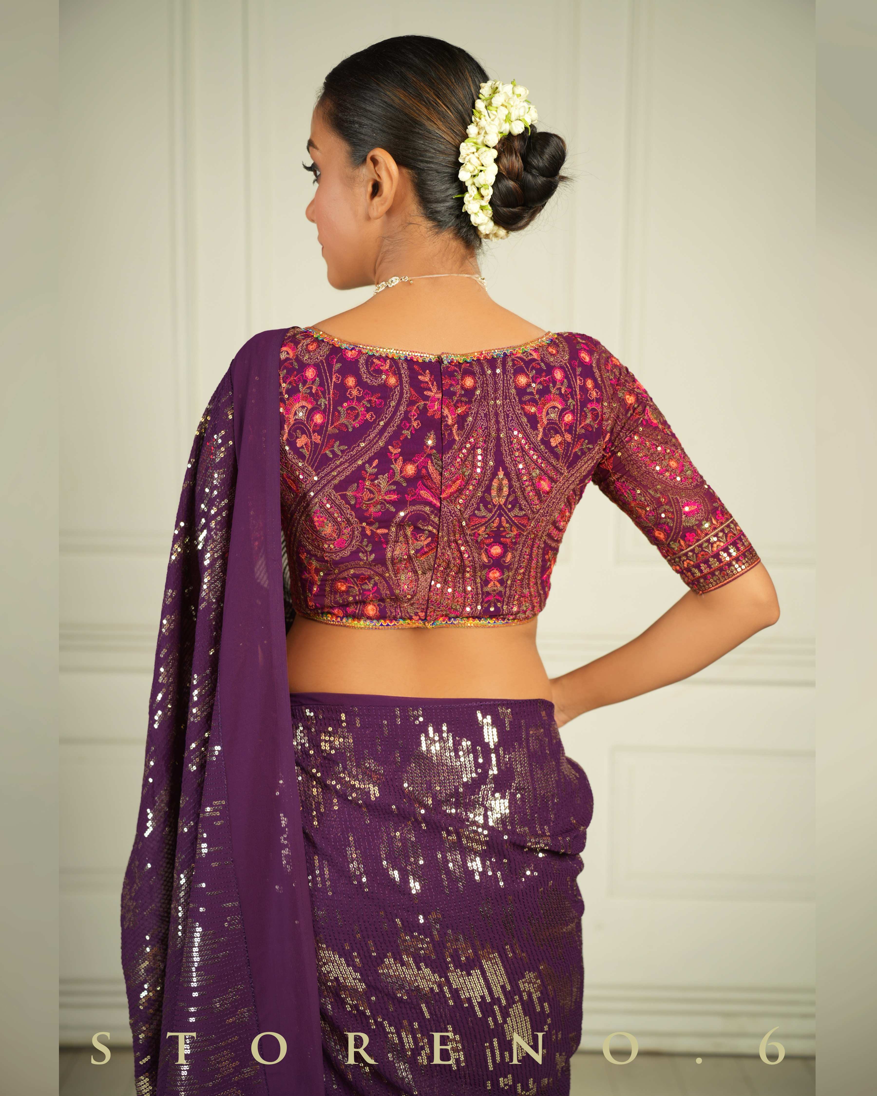 BLACKBERRY BOURBON COCKTAIL SAREE WITH CHAHAT-E-GEHRA BLOUSE