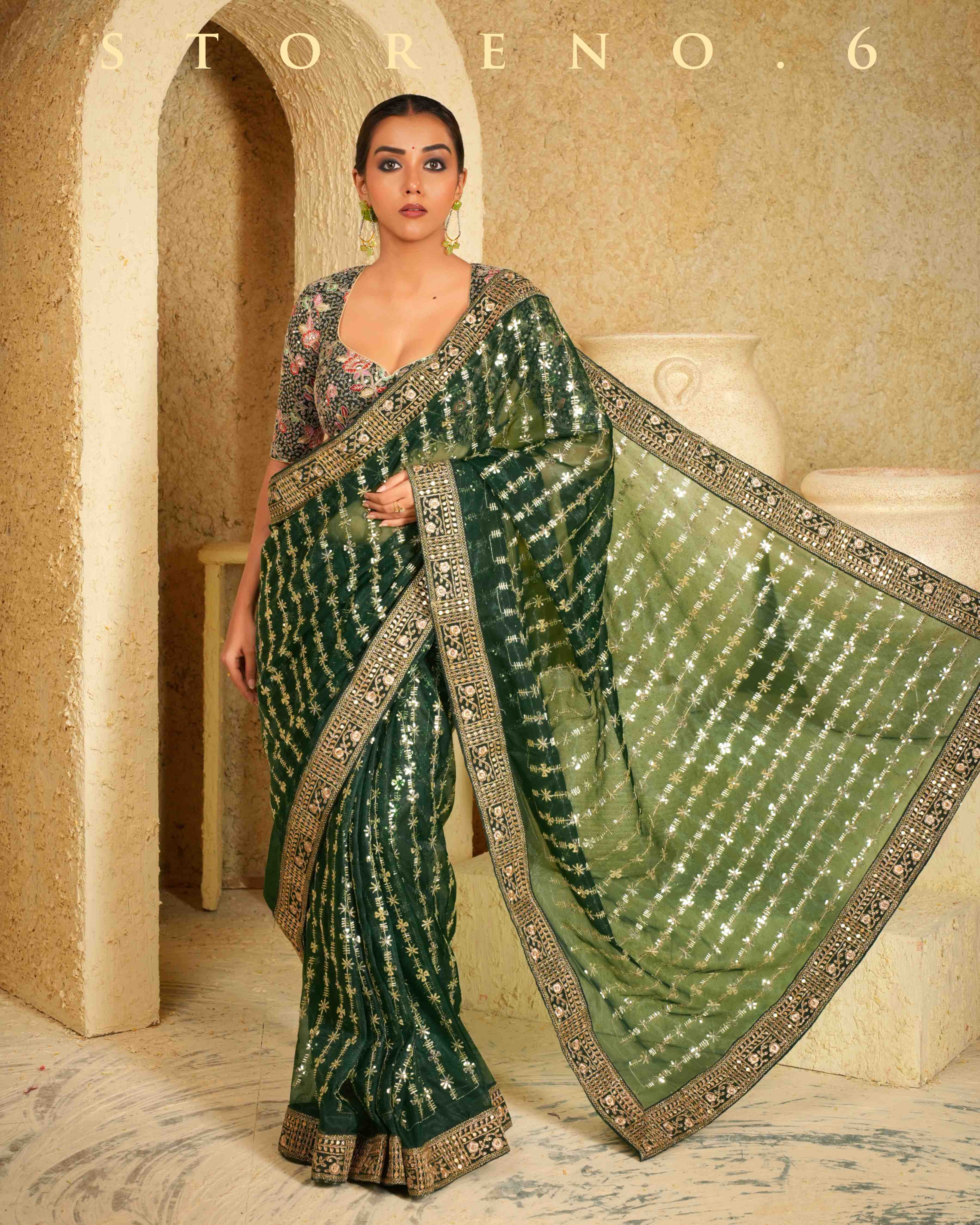 EVERGREEN EDGE SAREE WITH PINE PARADISE BLOUSE