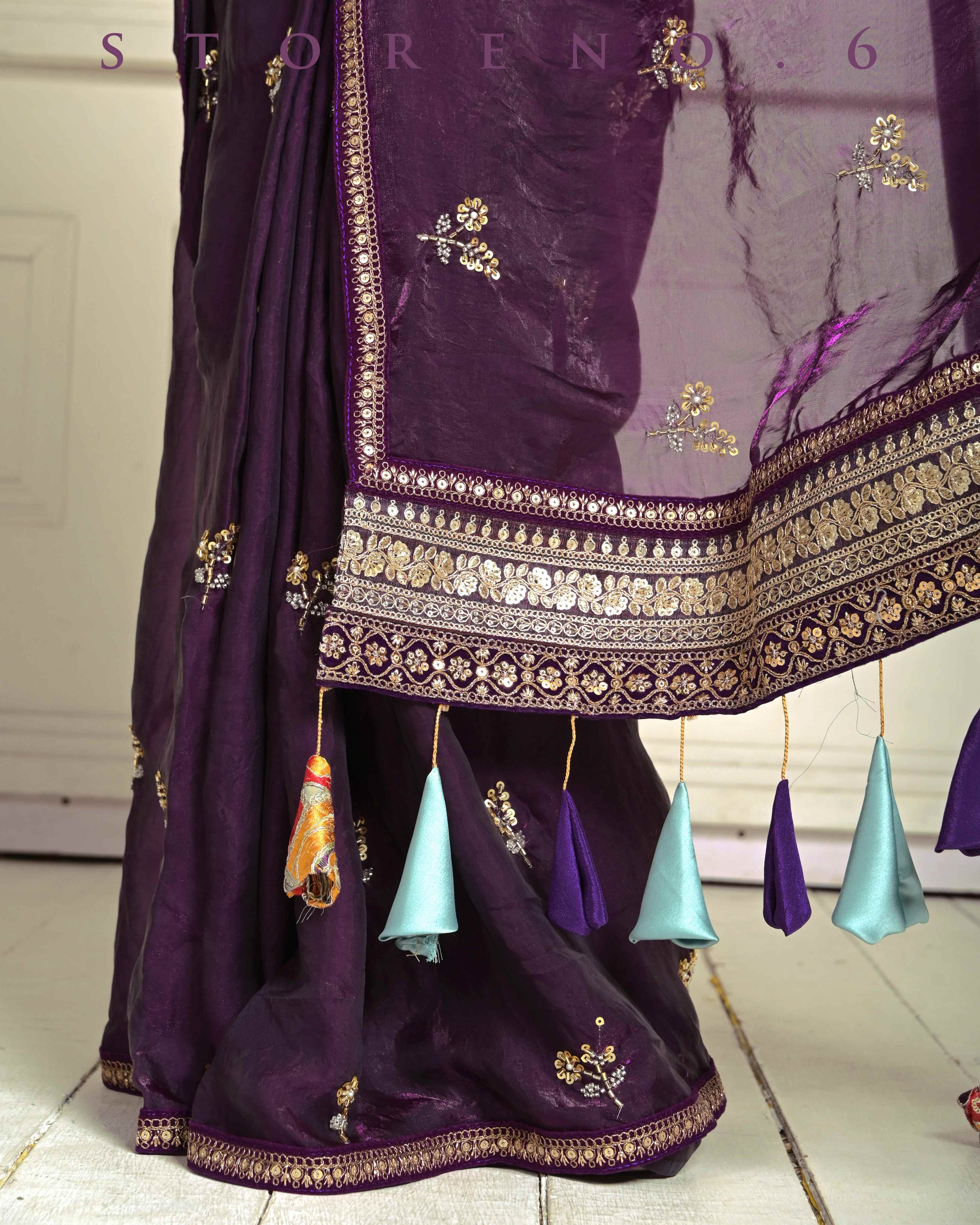 RAISIN RITZY SEQUEL SAREE WITH TEAL TREASURE BLOUSE