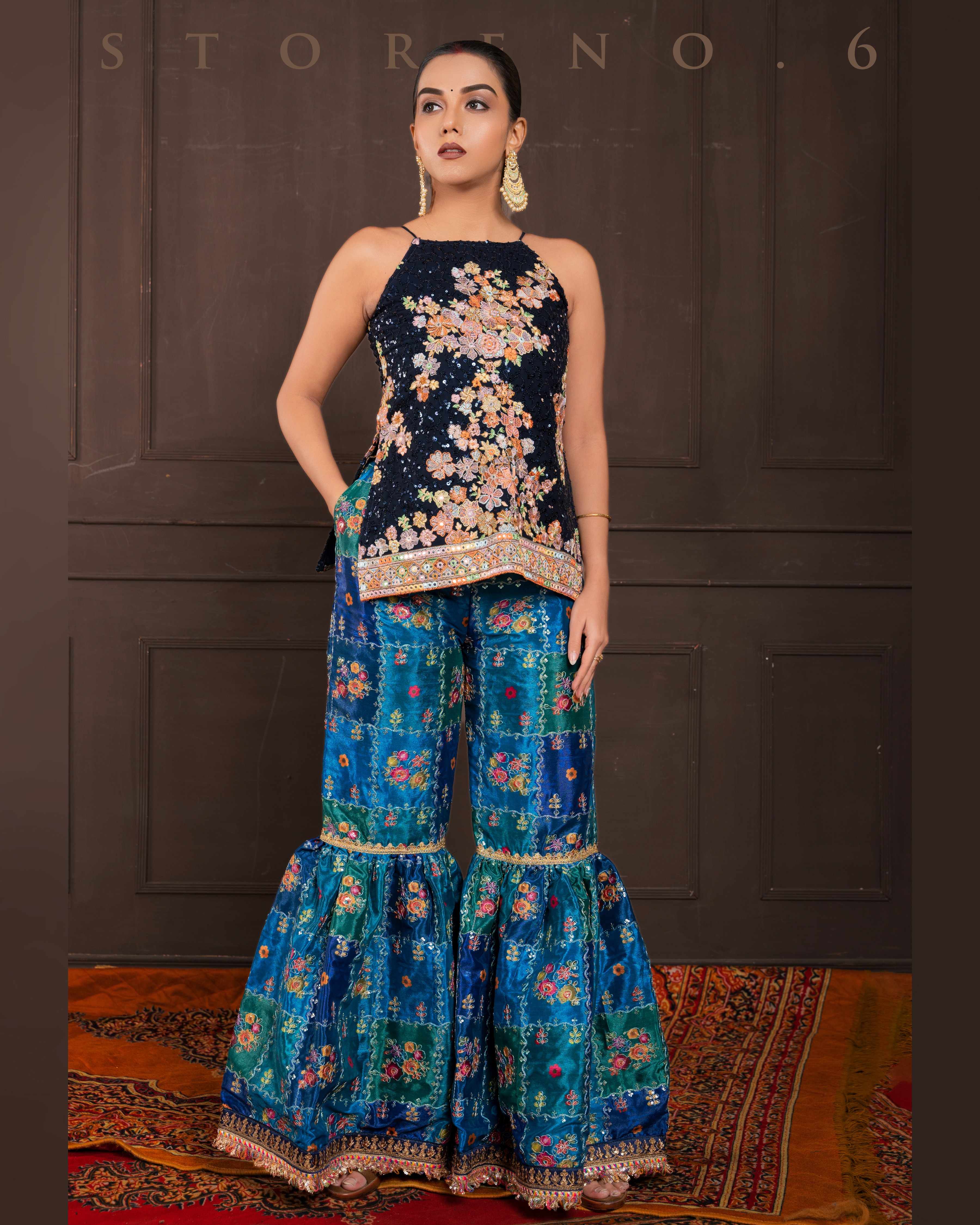 PRUSSIAN PARADISE KURTI AND SHARARA SET