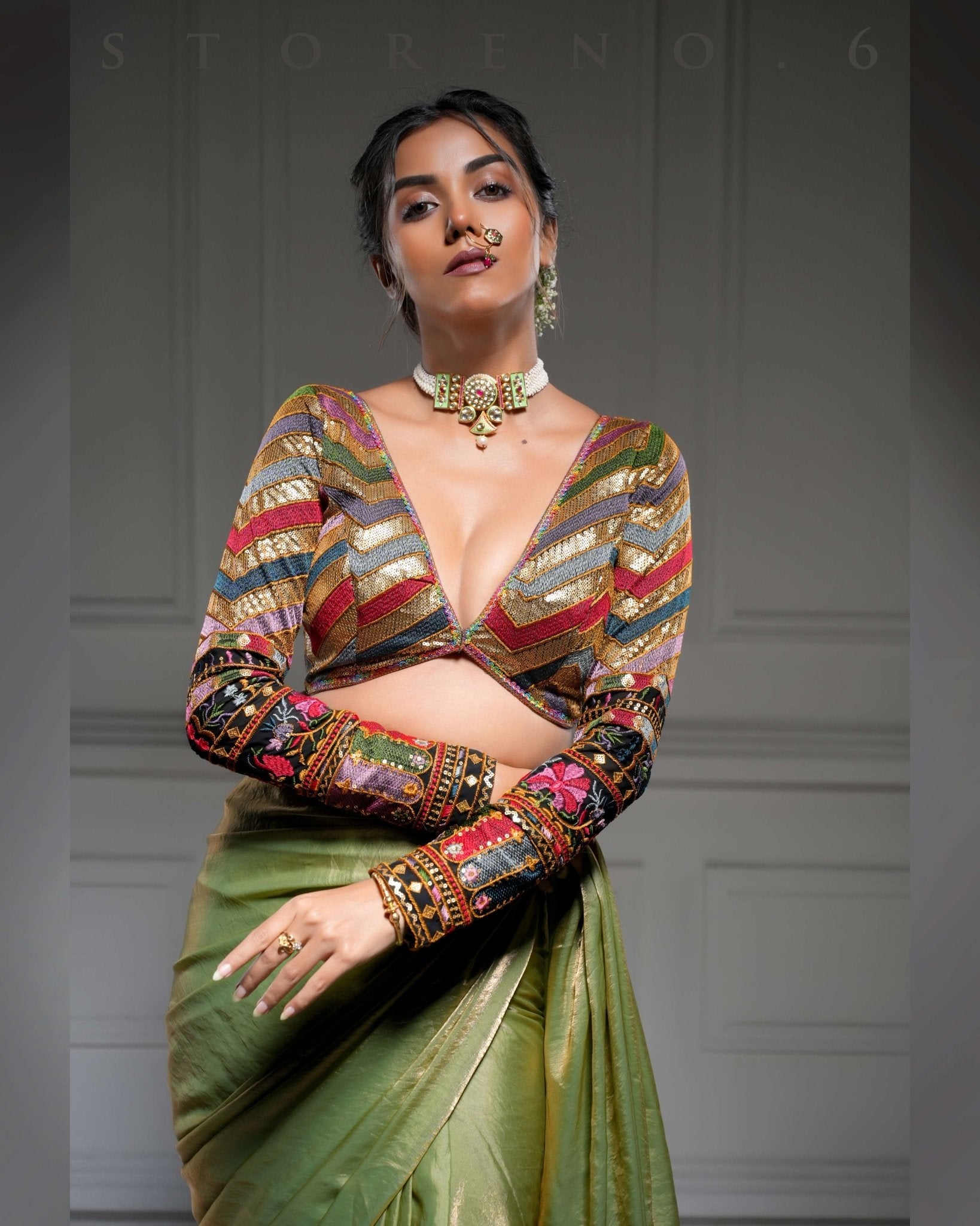 MEADOW WHISPER SAREE WITH BEBAAK SIAH BLOUSE