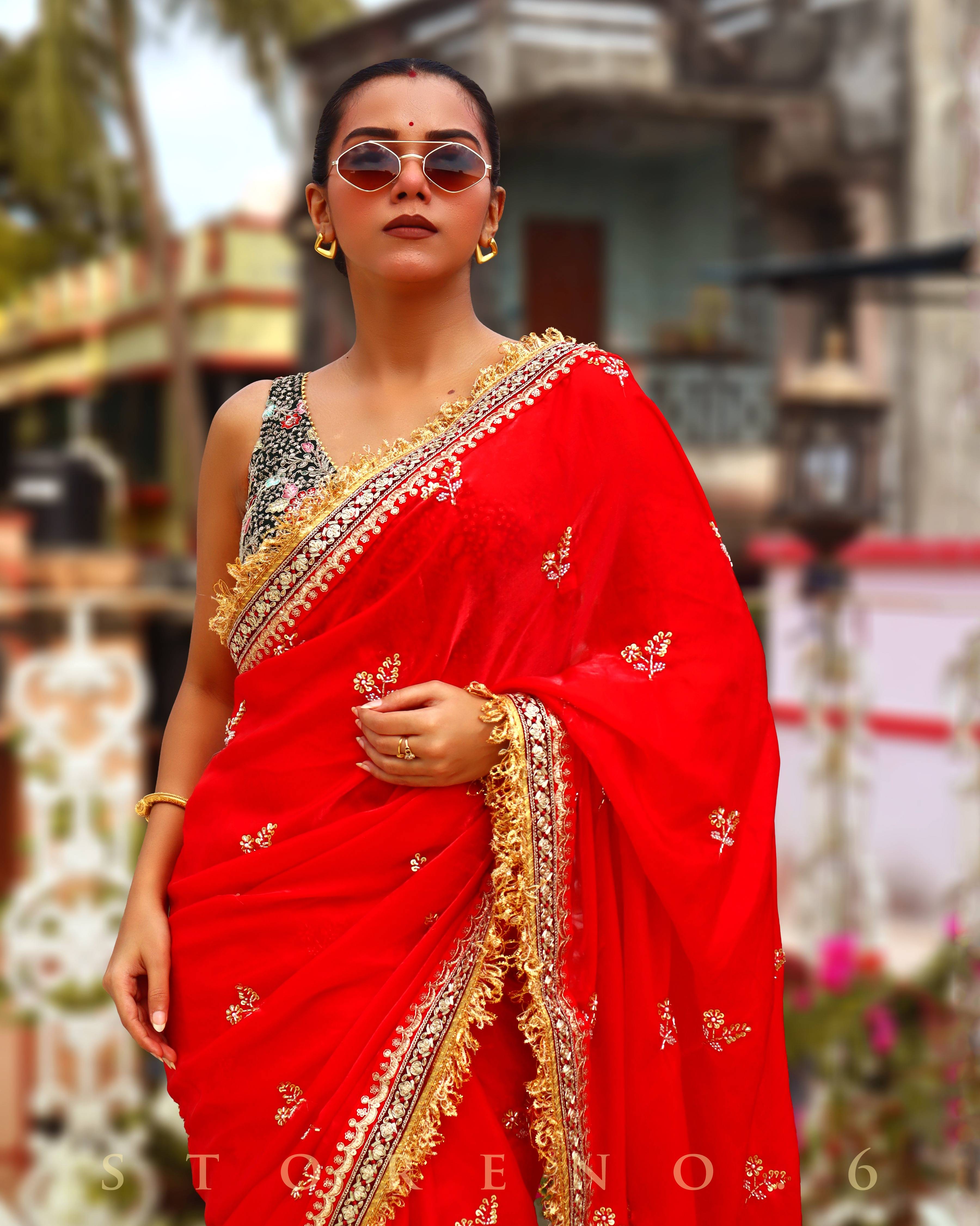 JULY JUBILEE SAREE WITH PINE PARADISE SLEEVELESS BLOUSE