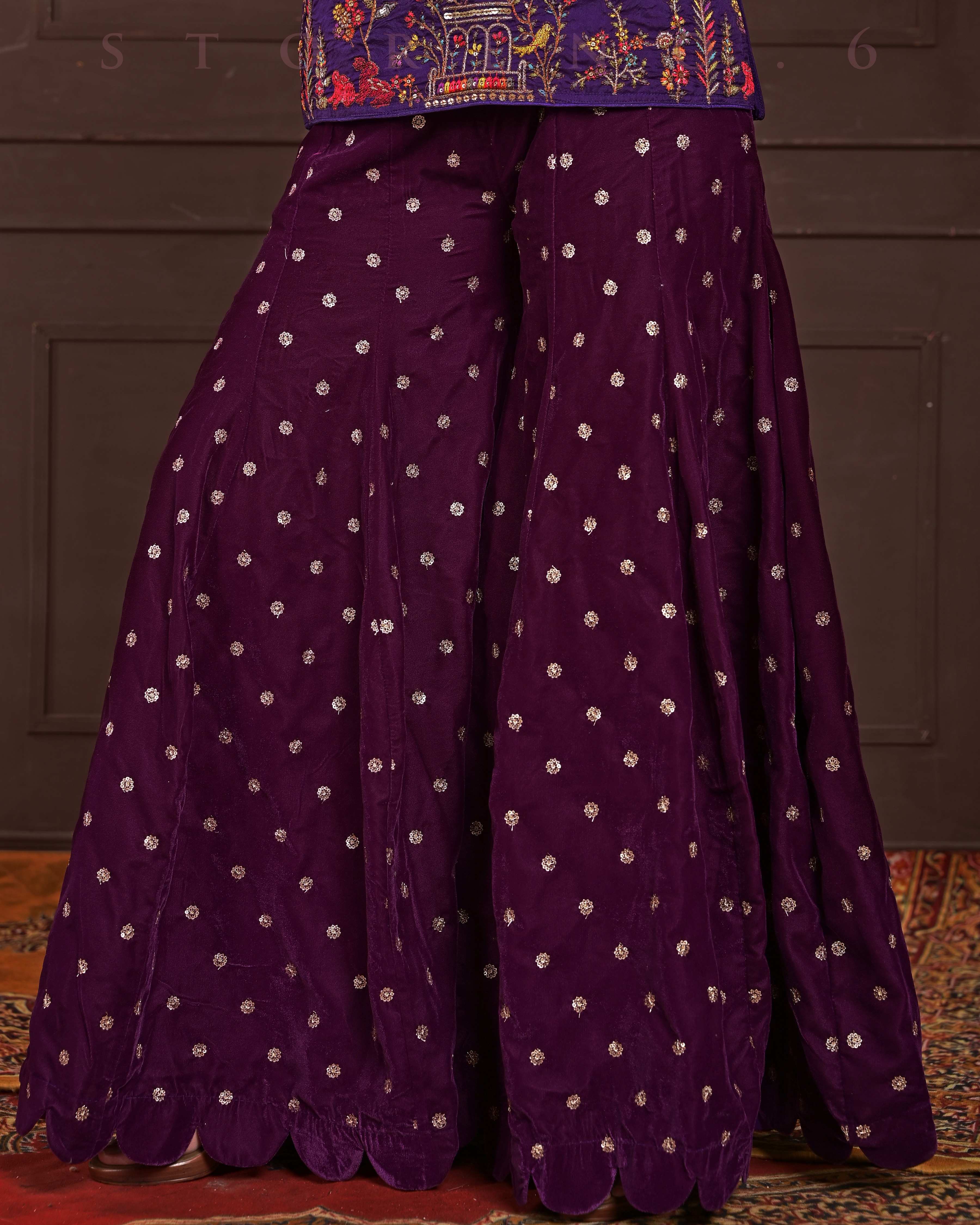 PLUM POISE KURTI AND SHARARA SET