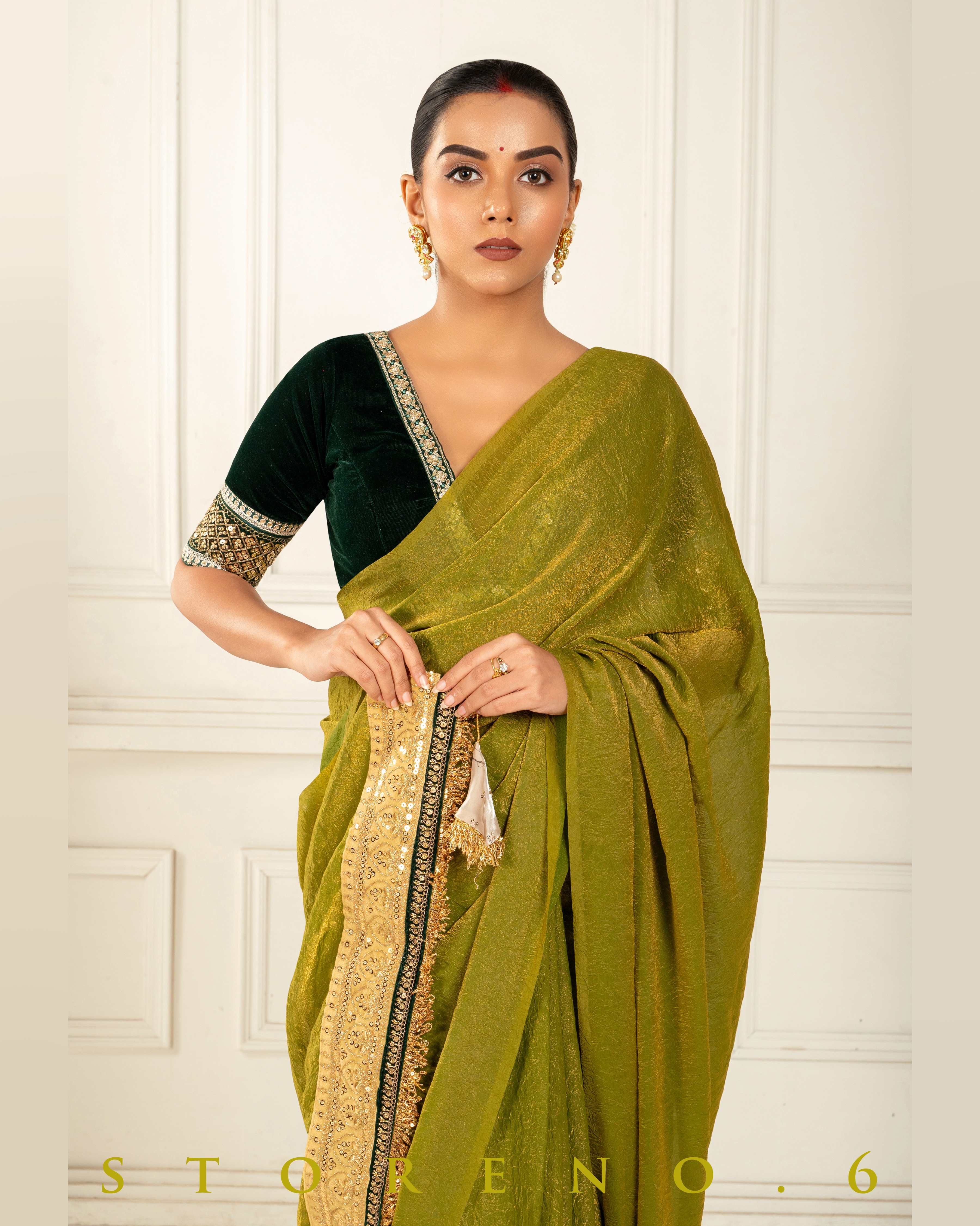 CELEBRITY CHIC SAREE WITH FOREST FIESTA BLOUSE