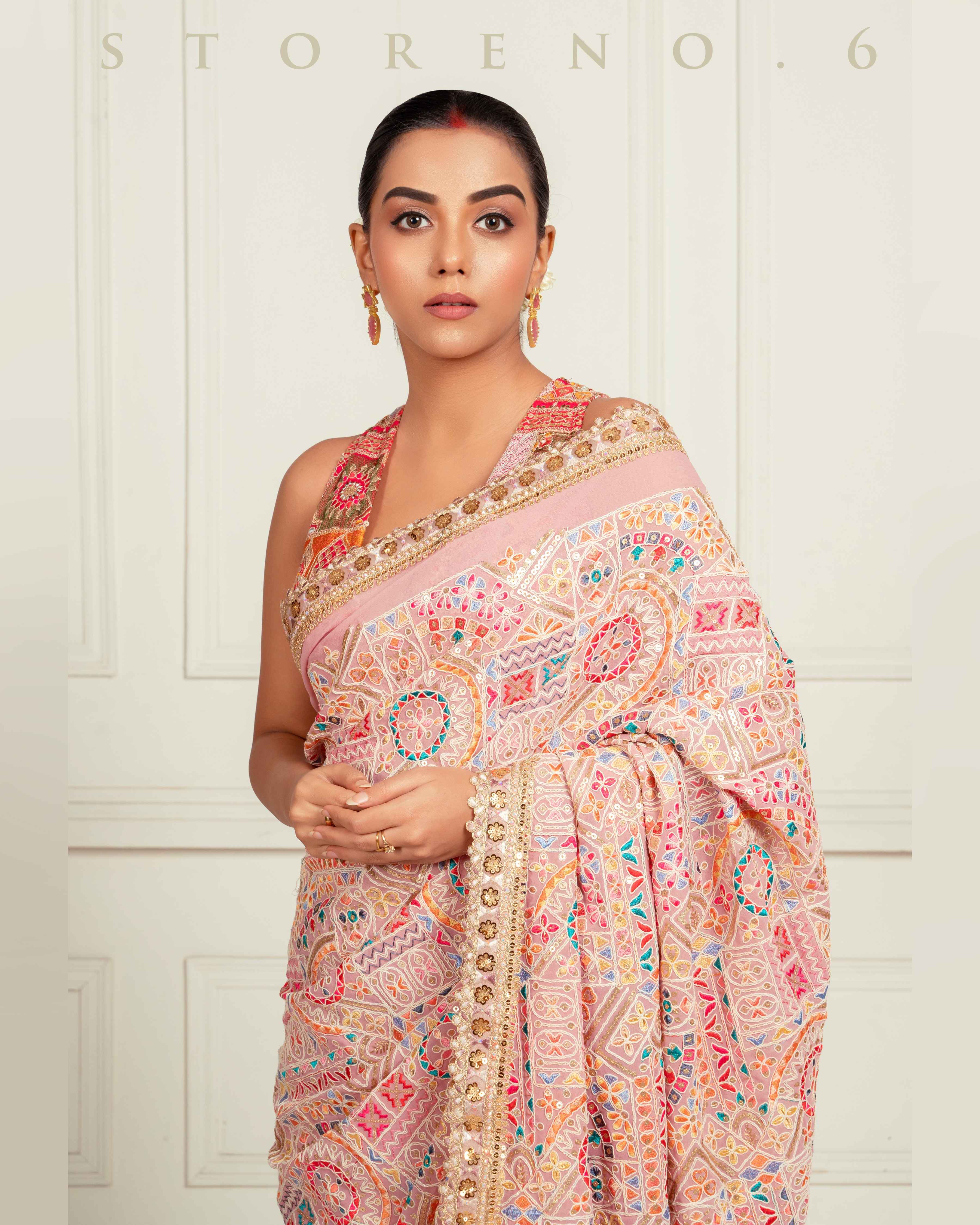 FROSTED FLAMINGO SAREE WITH FUCHSIA FUSION FOXY BLOUSE