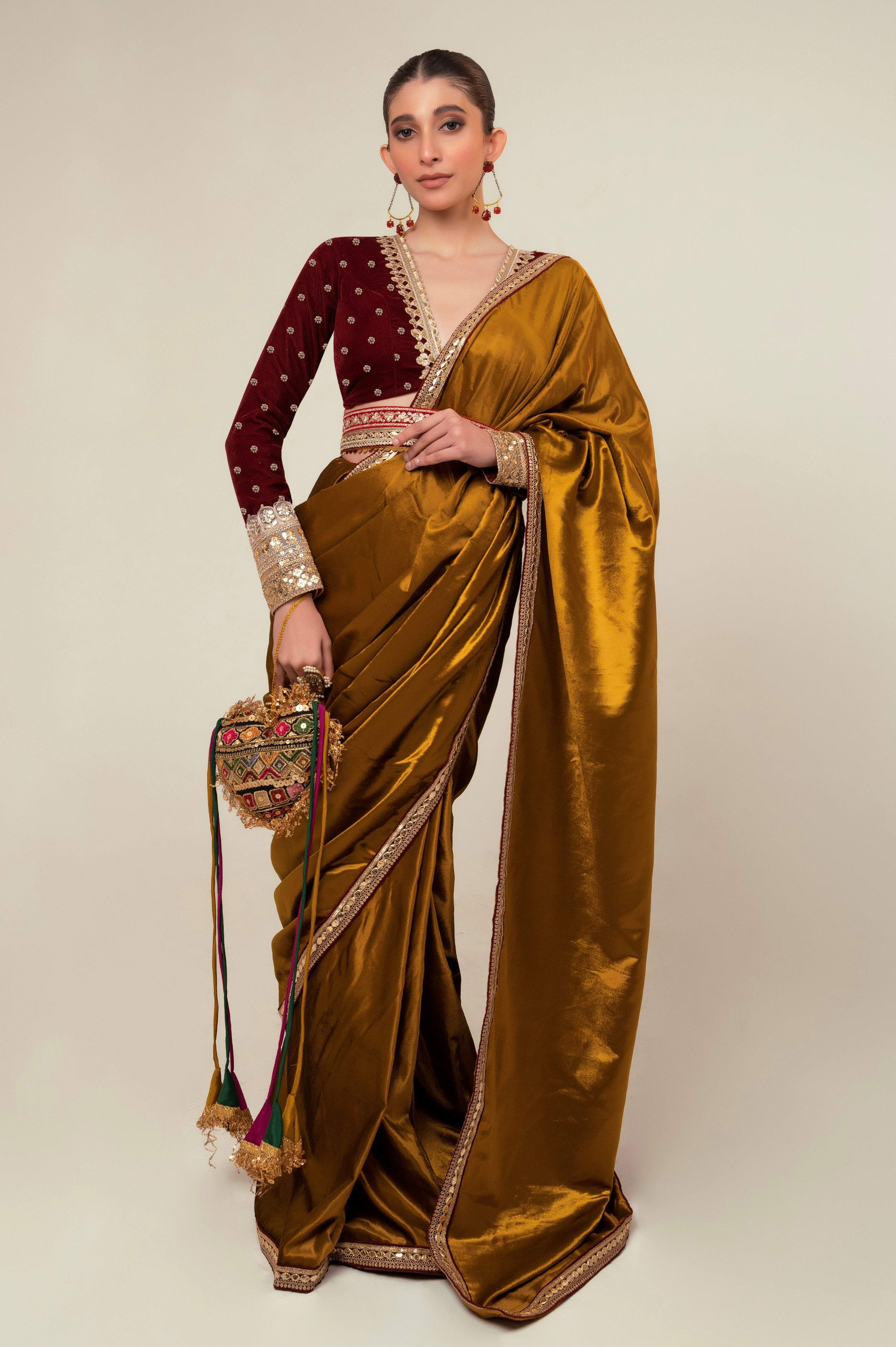 LUXE LIME SAREE WITH OXBLOOD OBSESSION BLOUSE