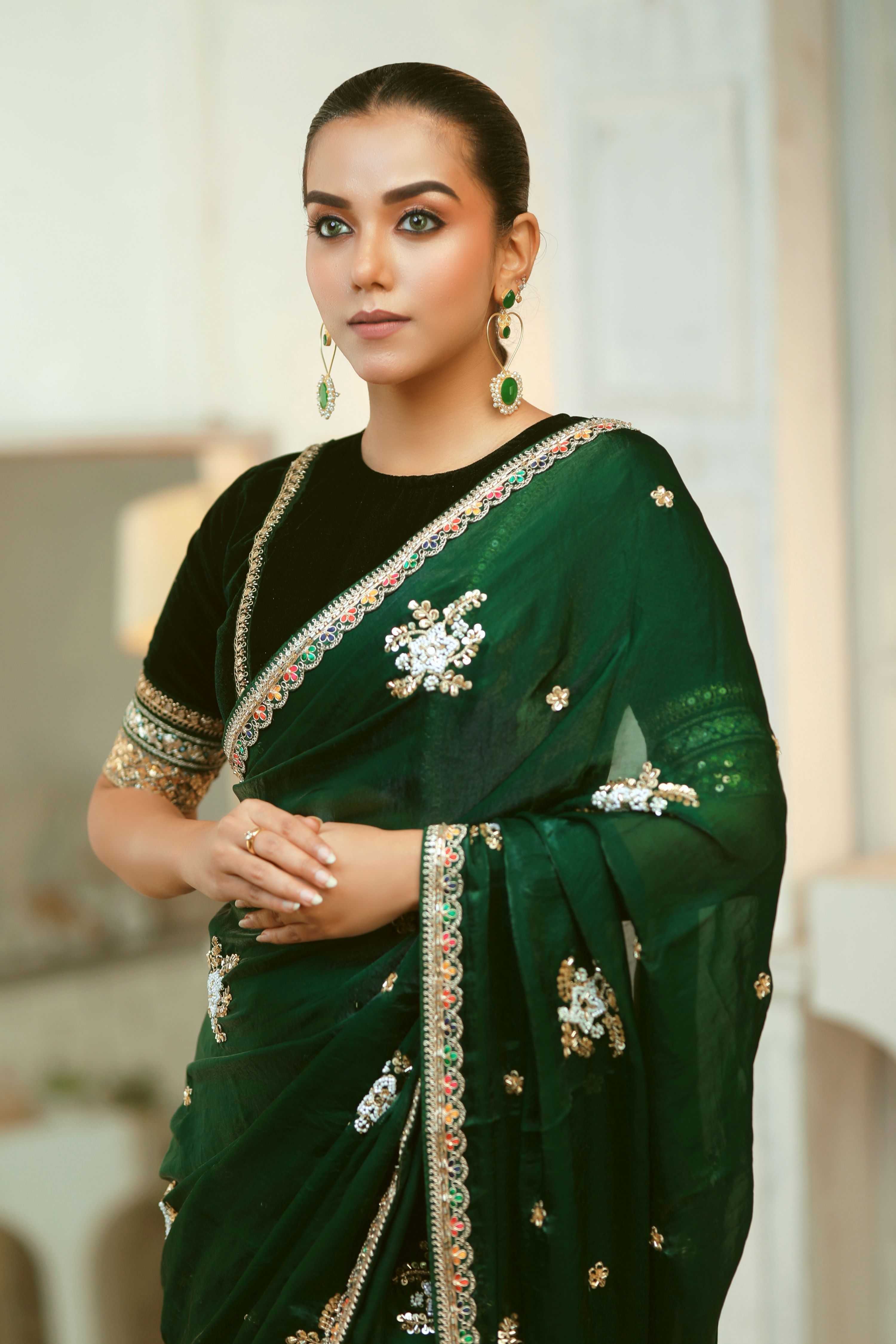 EMERALD ENCHANTE SAREE WITH BLITZ BEAUTY BLOUSE