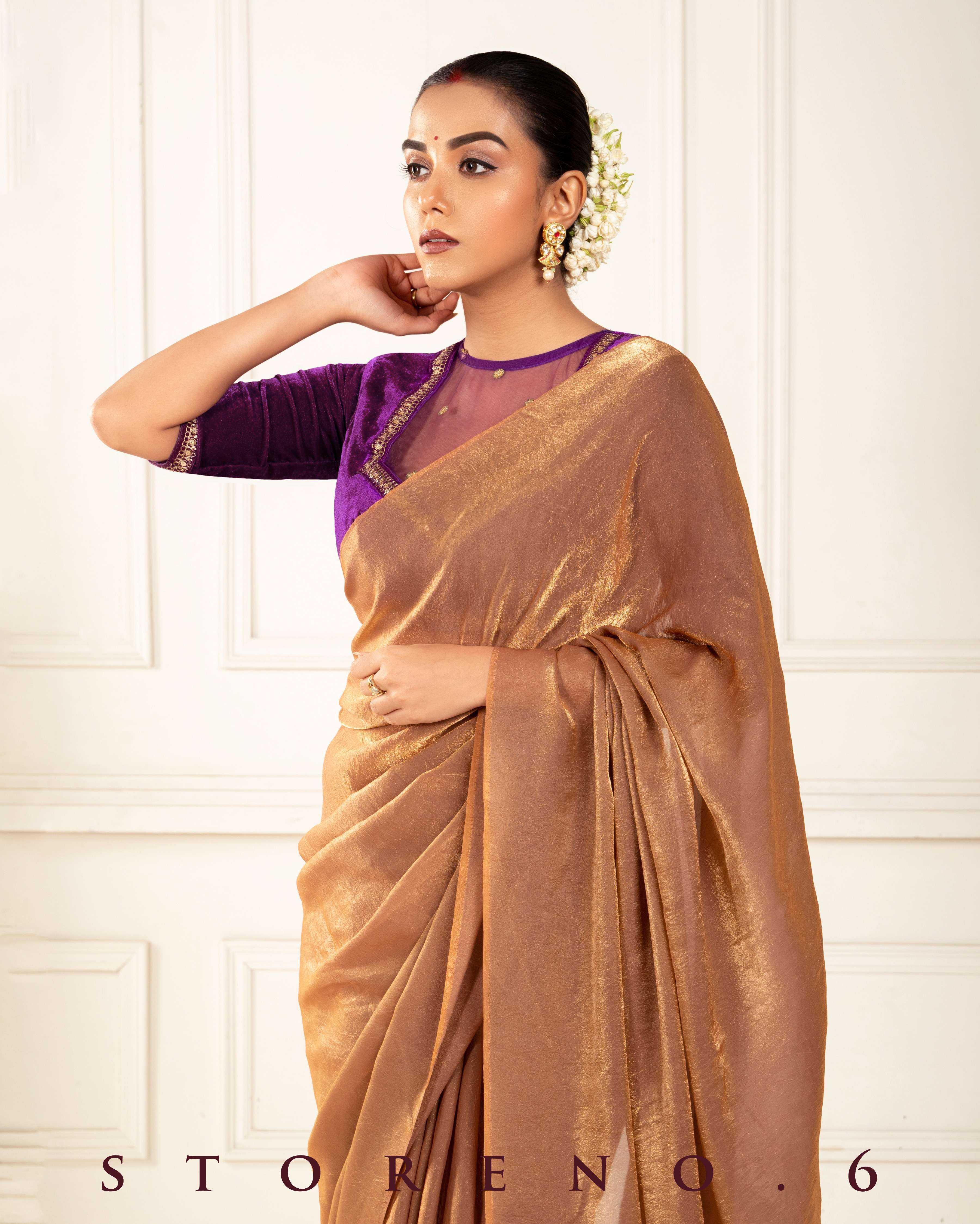 BRONZE BEWITCH SAREE WITH PLUM POISE BLOUSE