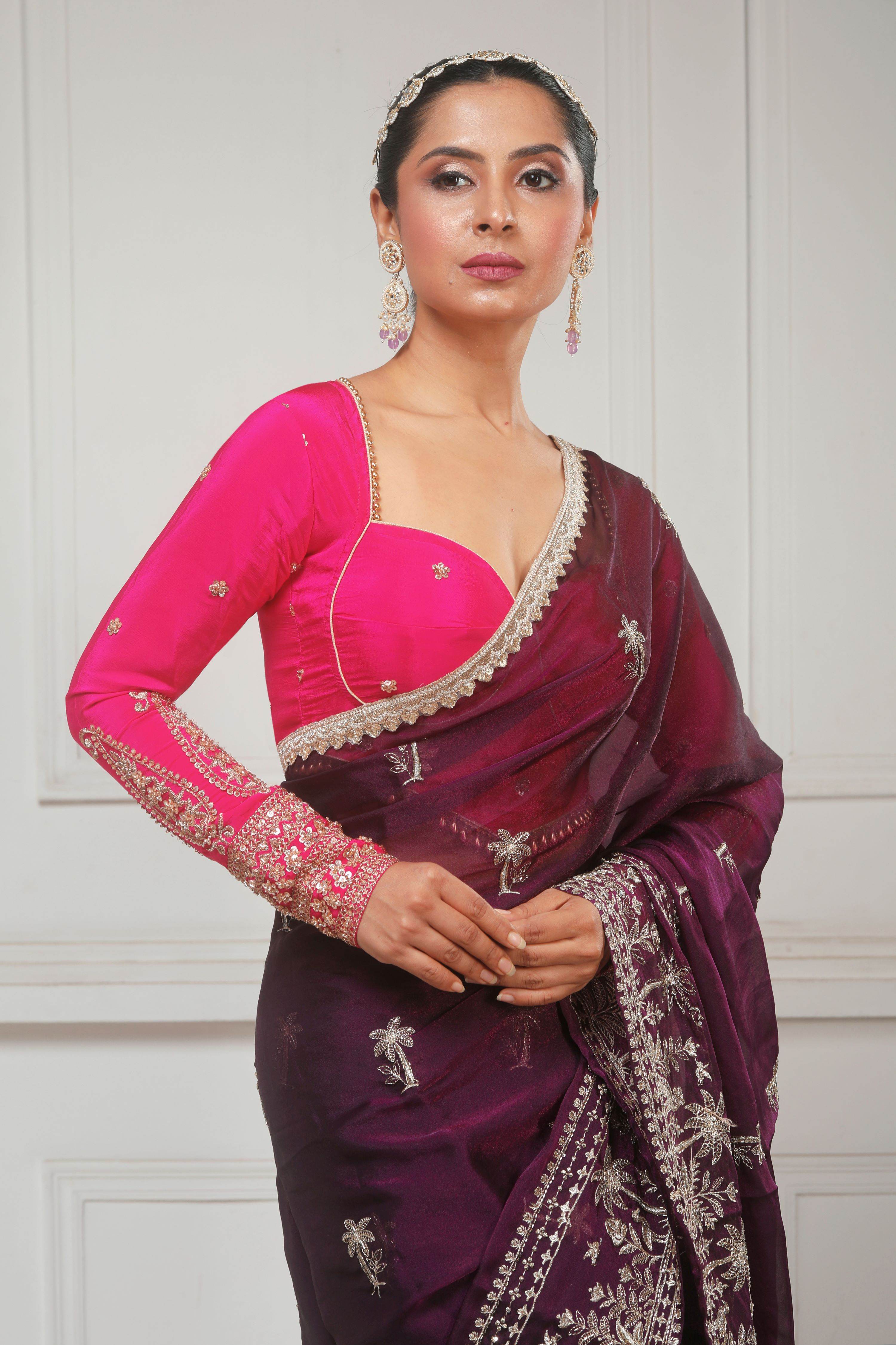 CRANBERRY CRUSH SAREE AND ROSE LUXE BLOUSE
