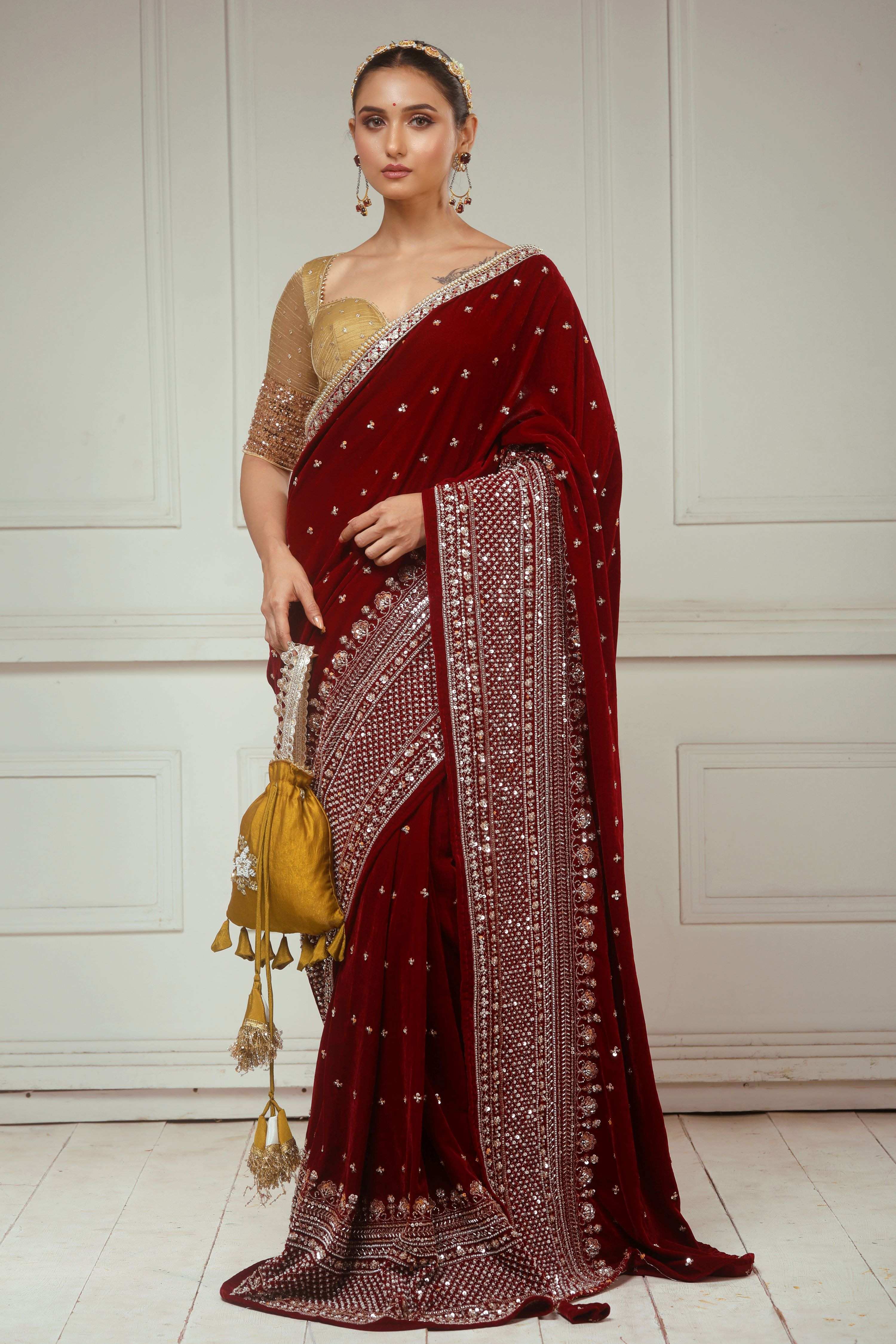 GARNET GRANDEUR SAREE WITH SUNKISSED DESIRE BLOUSE