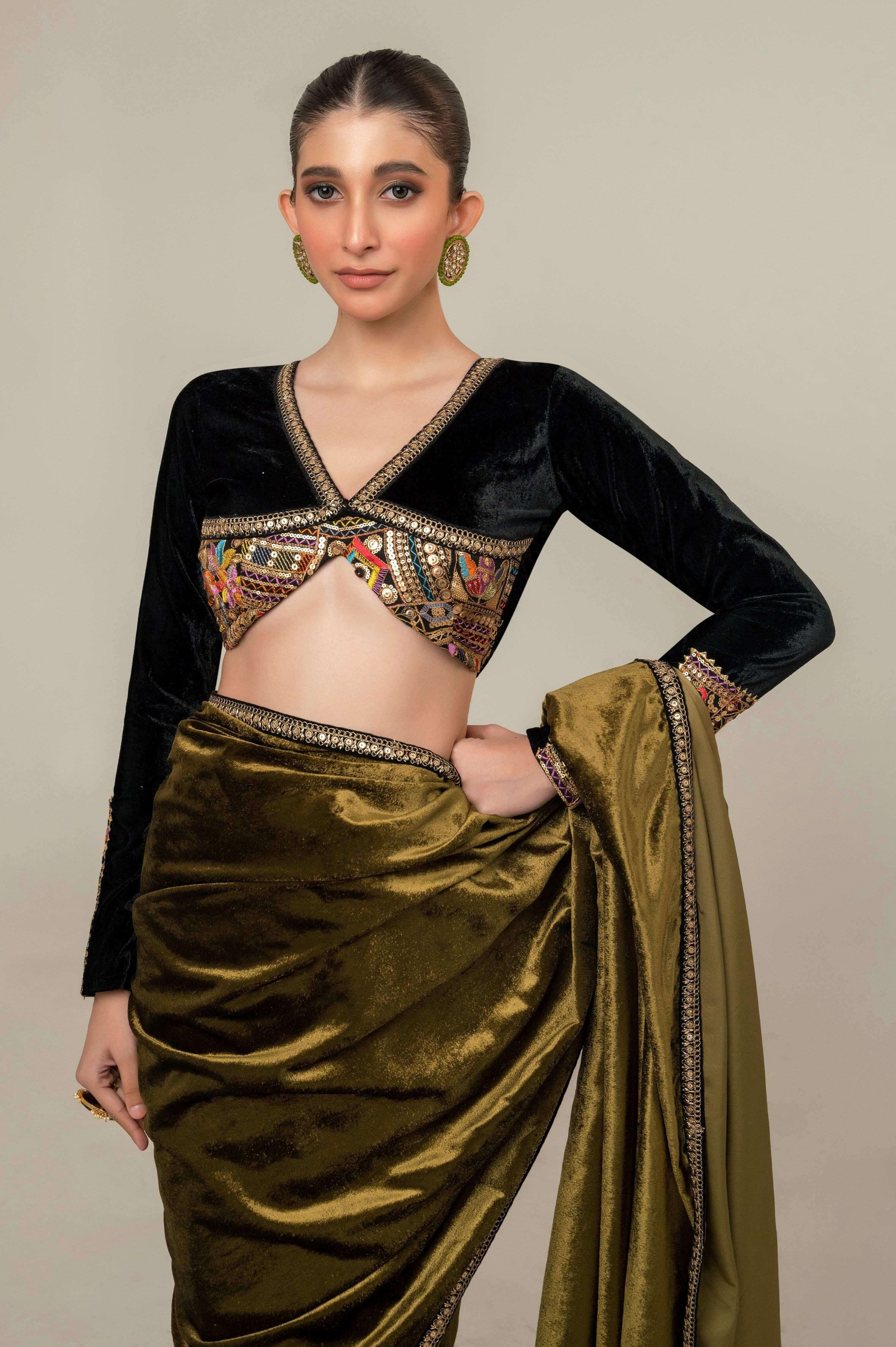 VELVET VOGUE SAREE WITH MIDNIGHT MANOR BLOUSE.
