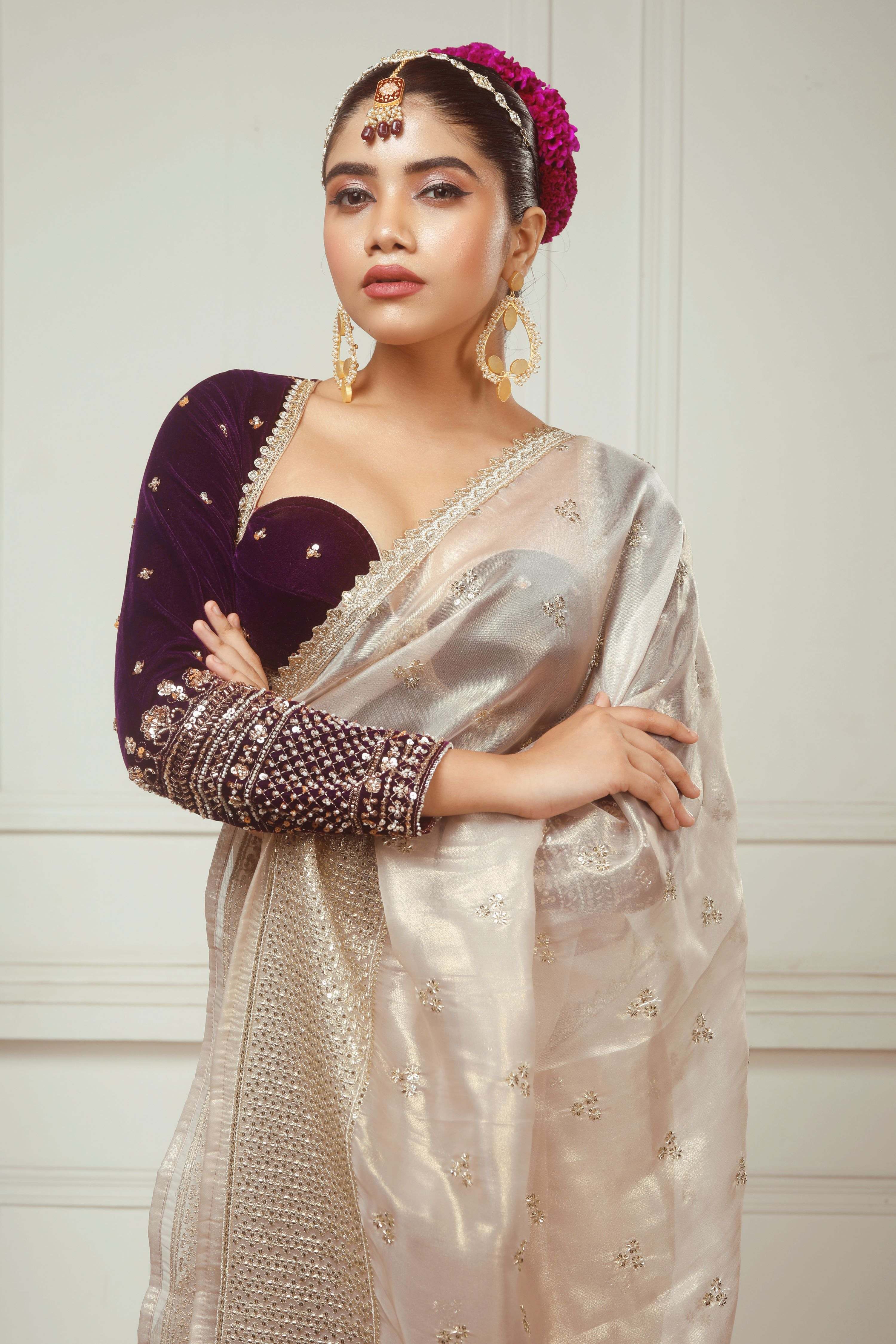 SEPIA  FANTASY SAREE WITH GLAM GRANDEUR BLOUSE