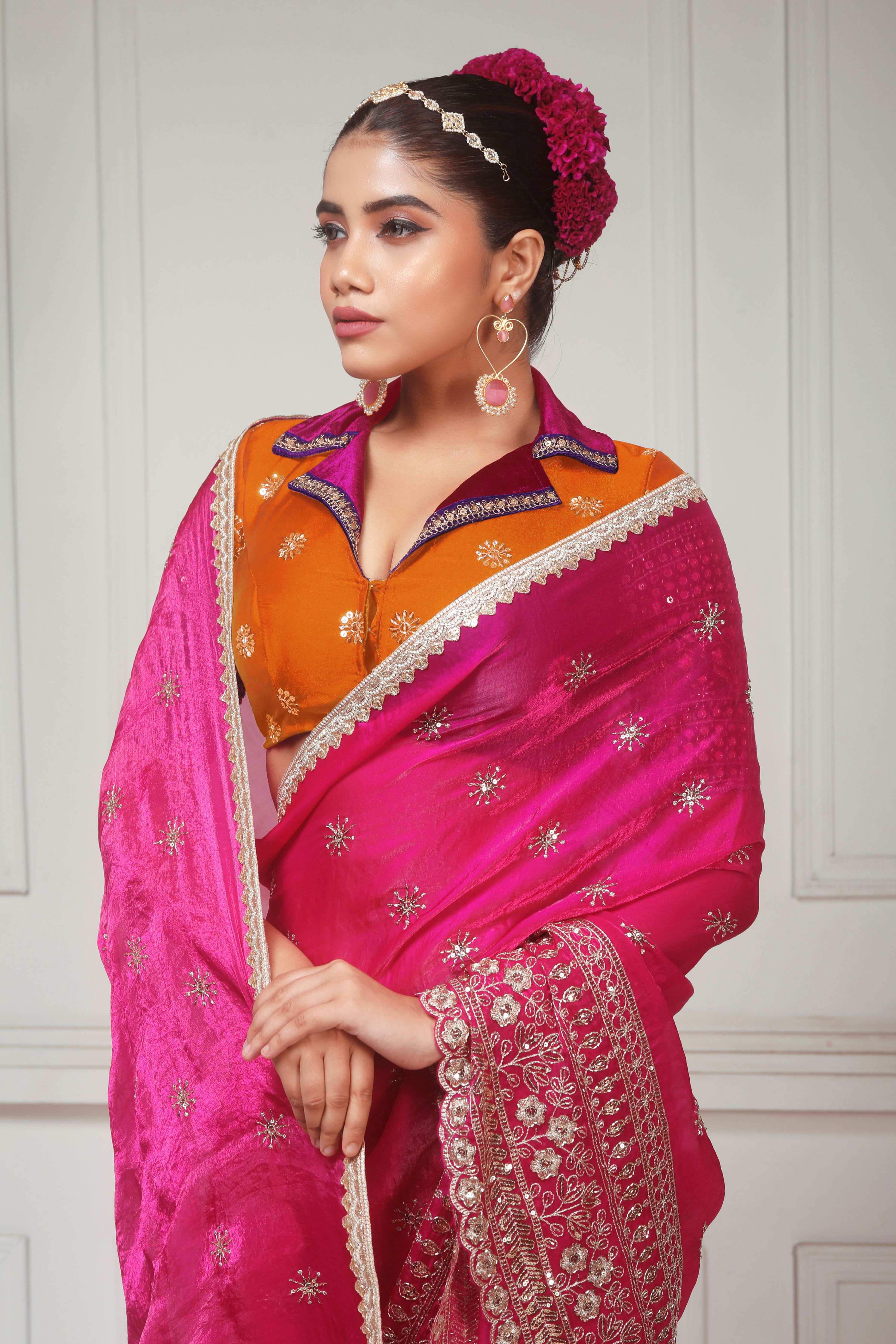 CANDY WILDFLOWER SAREE WITH TANGERINE CLASSIC BLOUSE