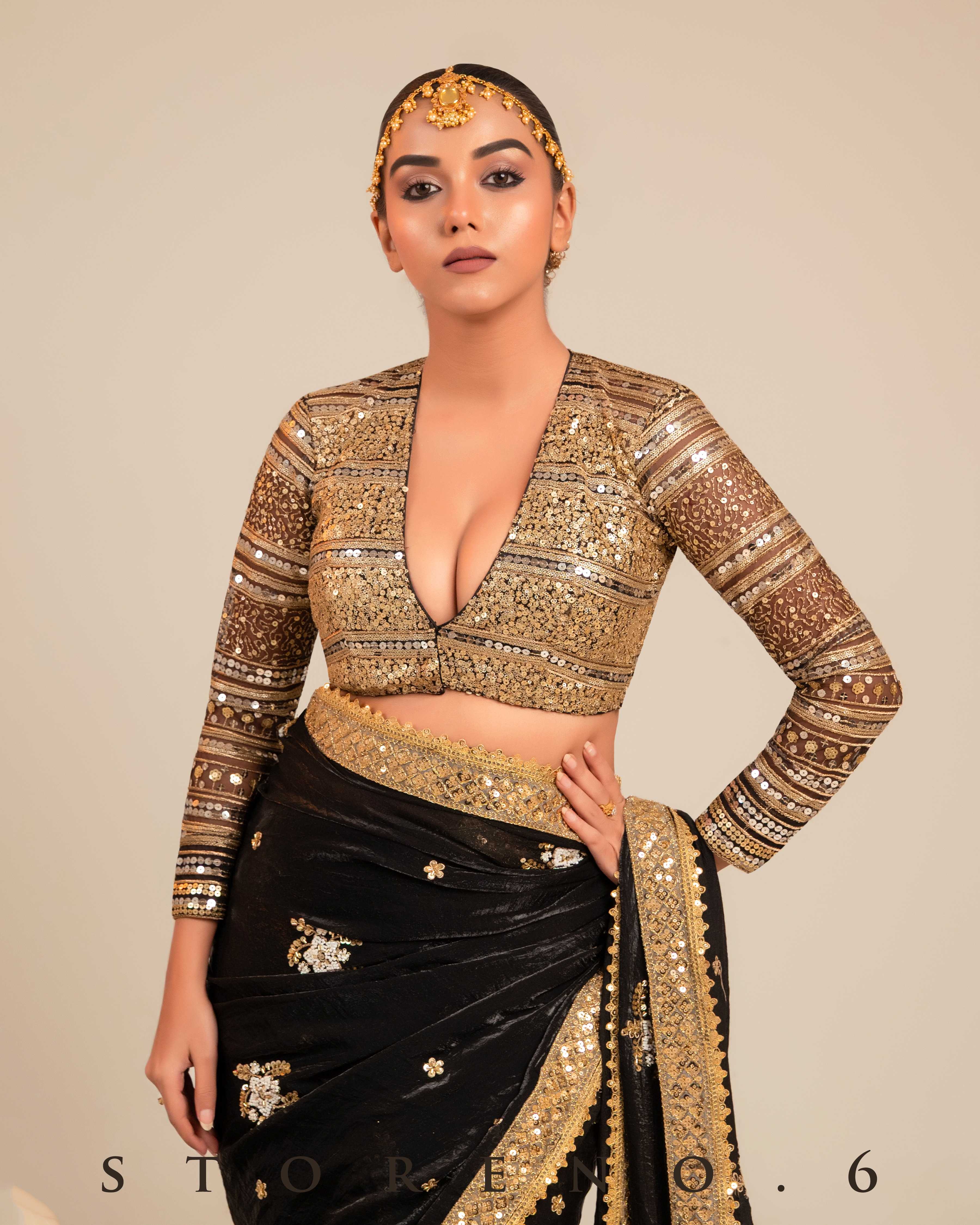 MIDNIGHT MIRACLE SAREE WITH RETRO RADIANCE BLOUSE