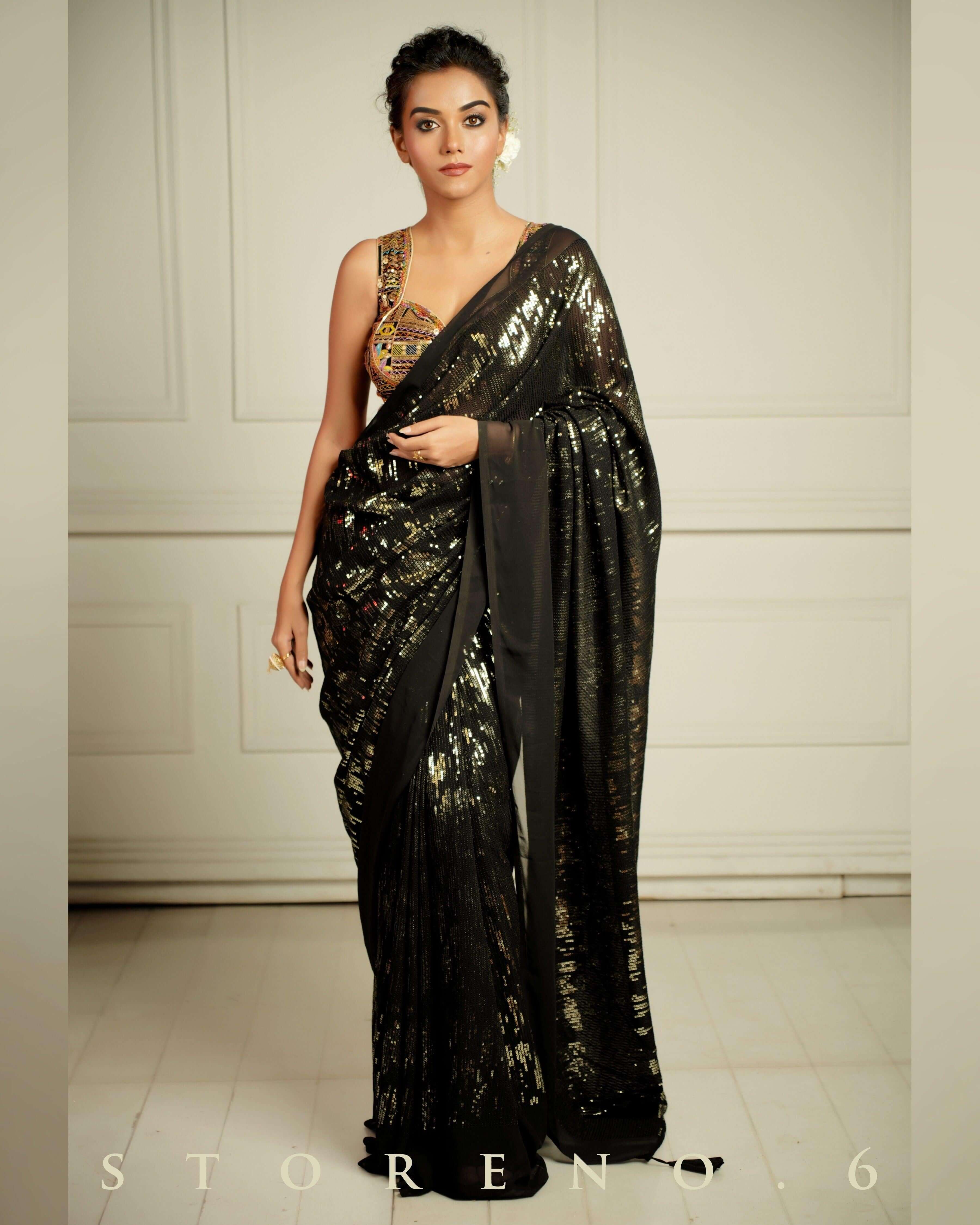 BLACK WIDOW COCKTAIL SAREE WITH SASS OF BLACK BLOUSE.