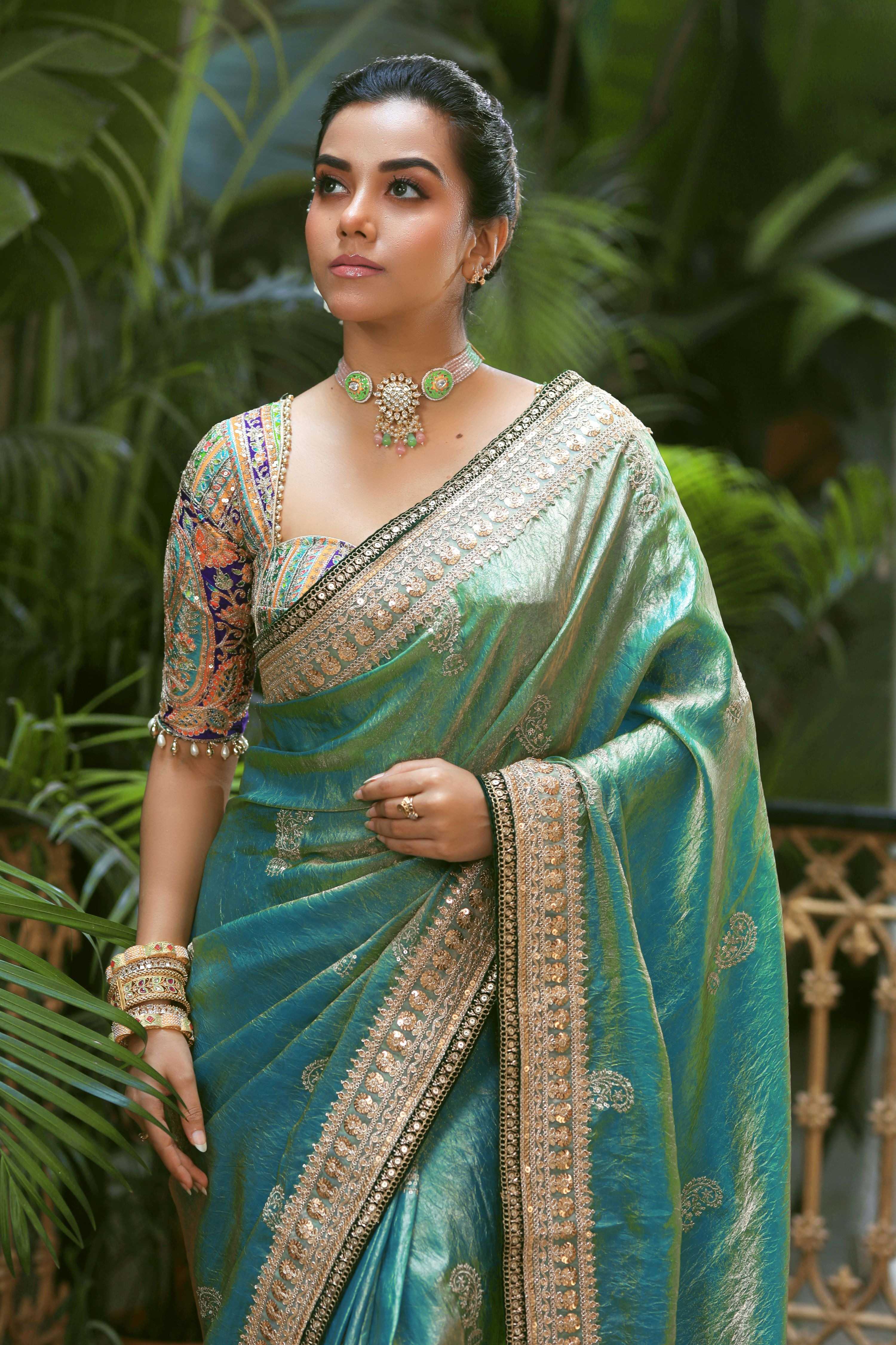 AQUA AMOUR SAREE WITH TEAL TREASURE BLOUSE