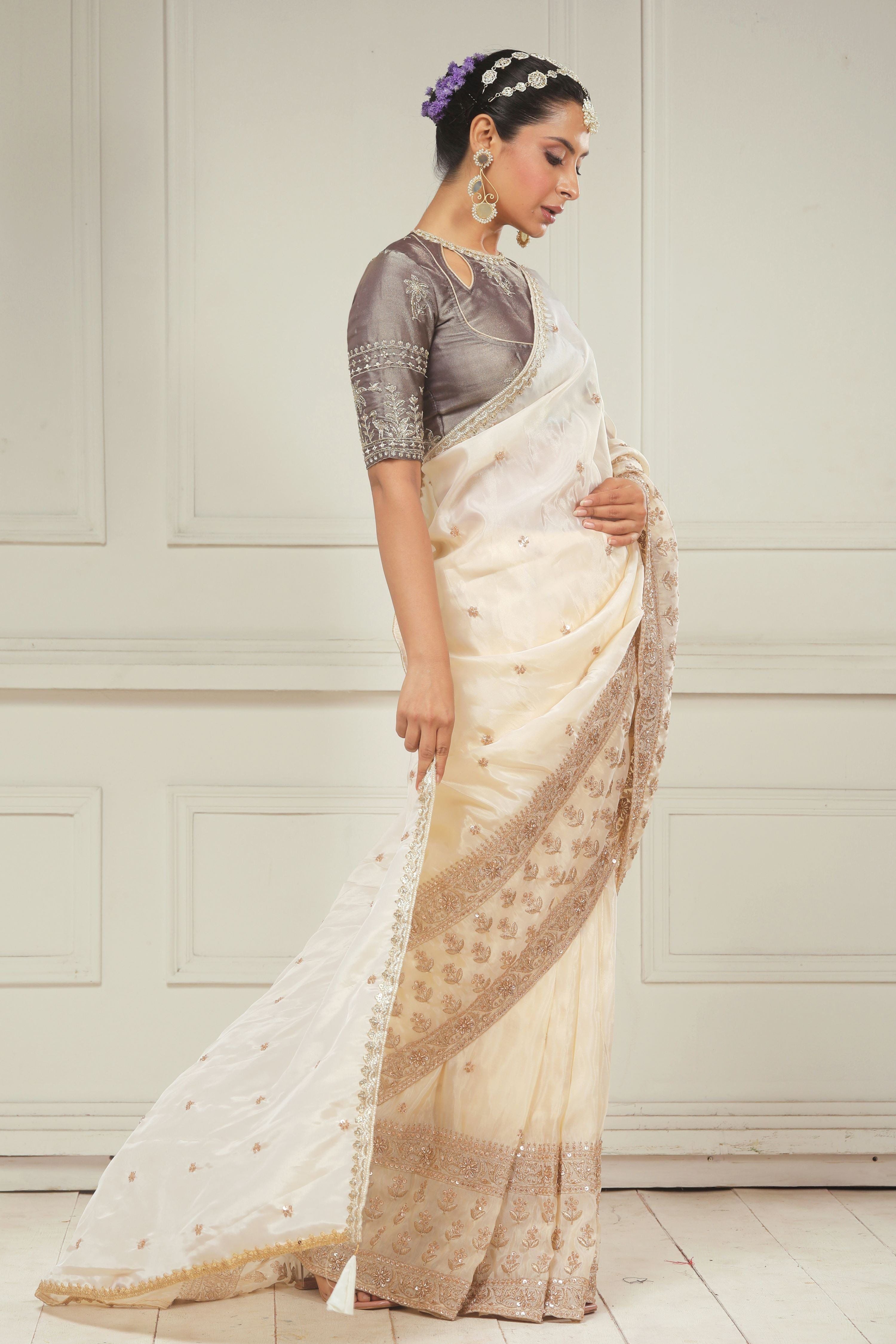 VANILLA MUSE SAREE WITH COCOA CRUSH BLOUSE