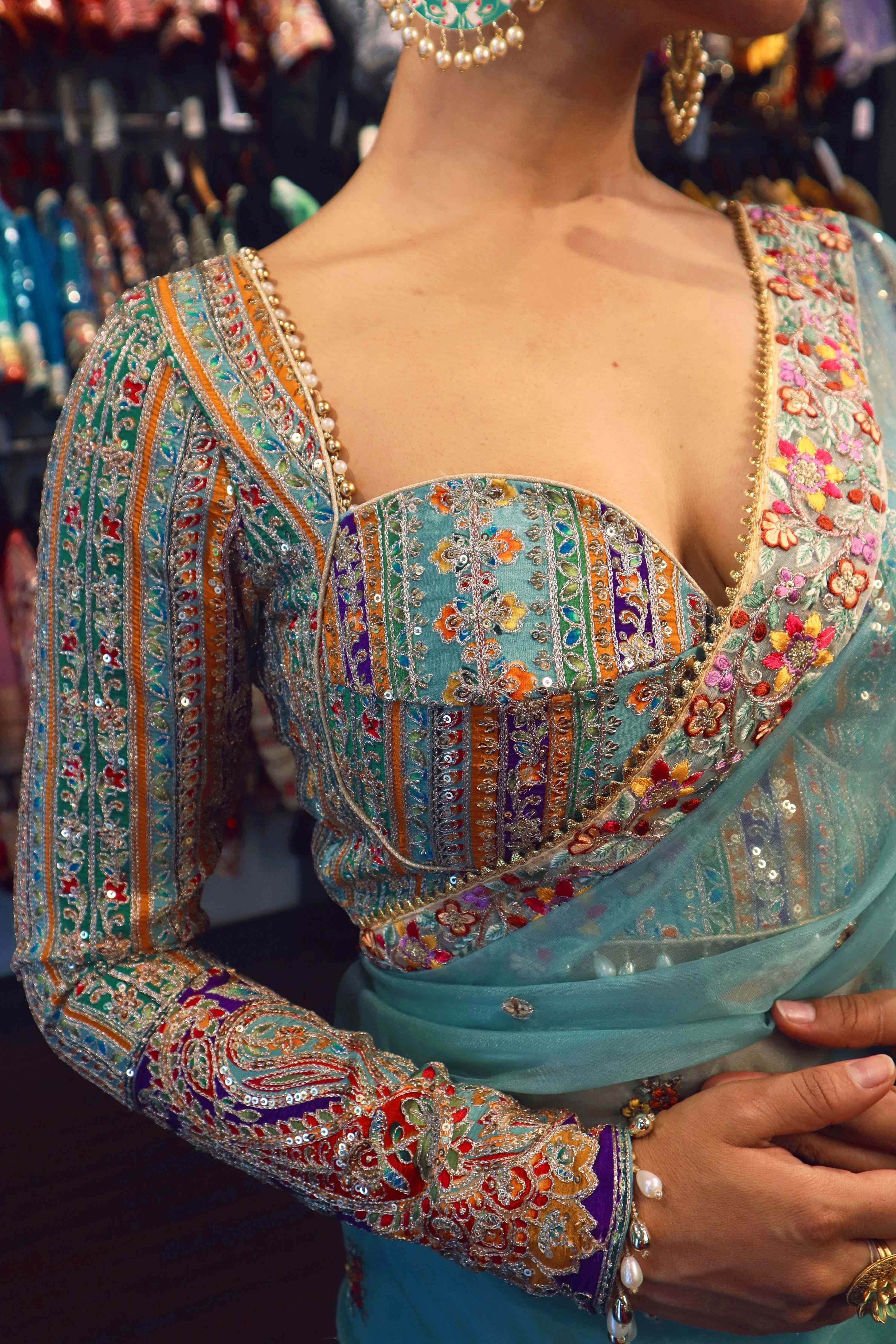 COASTAL CRUSH SAREE WITH TEAL TREASURE LUXE BLOUSE