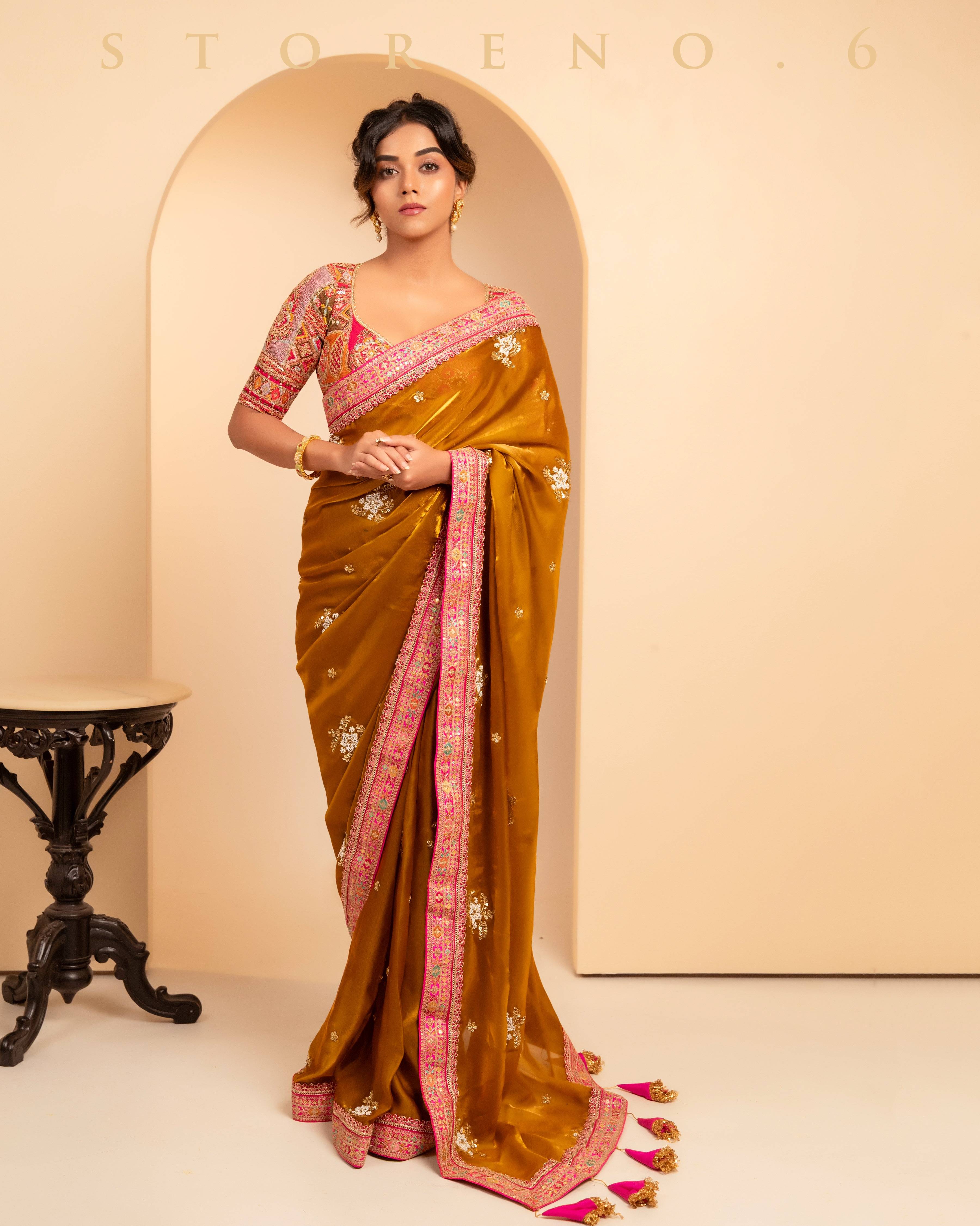 ETHEREAL EMPRESS SAREE WITH FUCHSIA FUSION FESTIVE BLOUSE