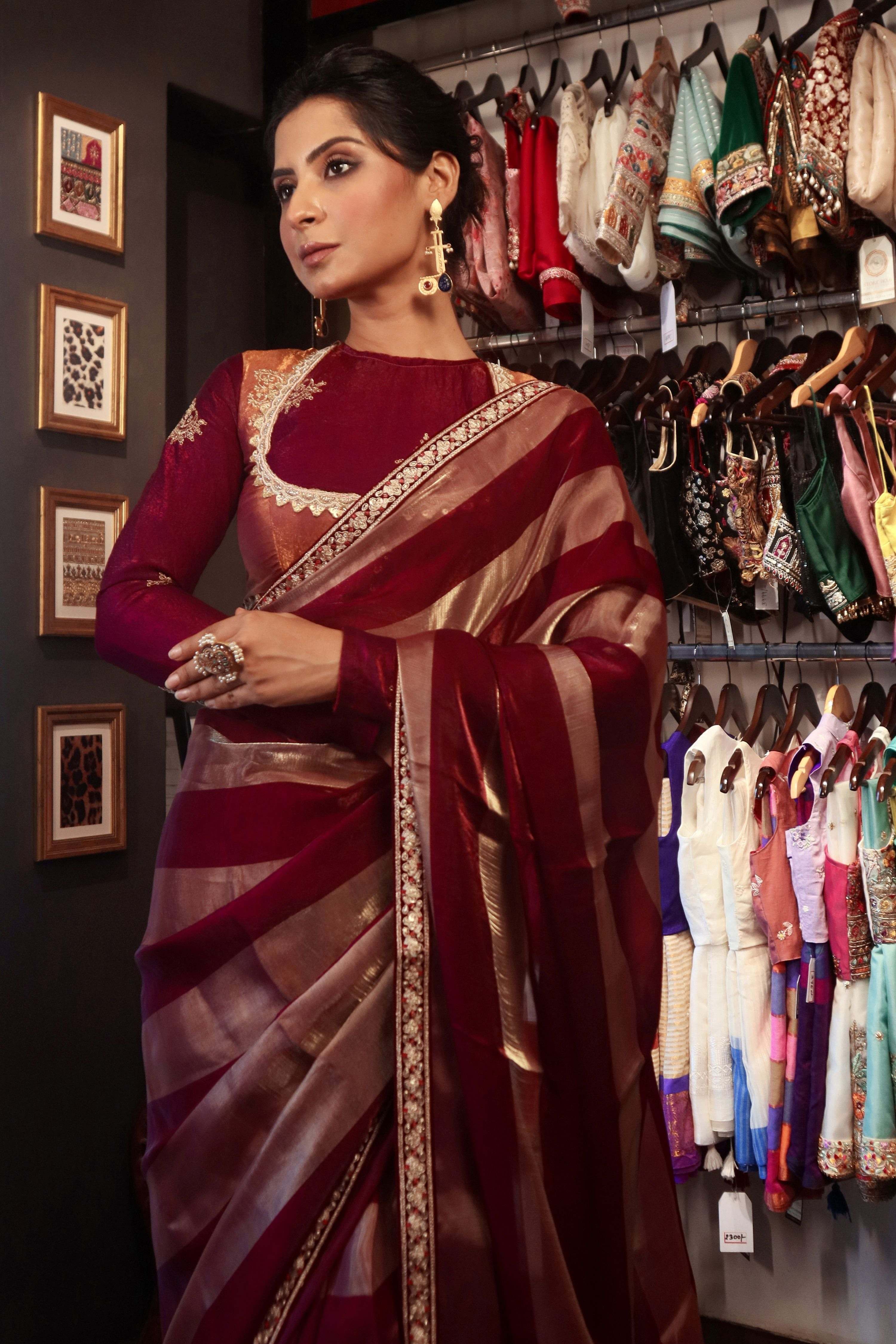 CHERRY CONTOUR SAREE WITH REBEL ROSE BLOUSE