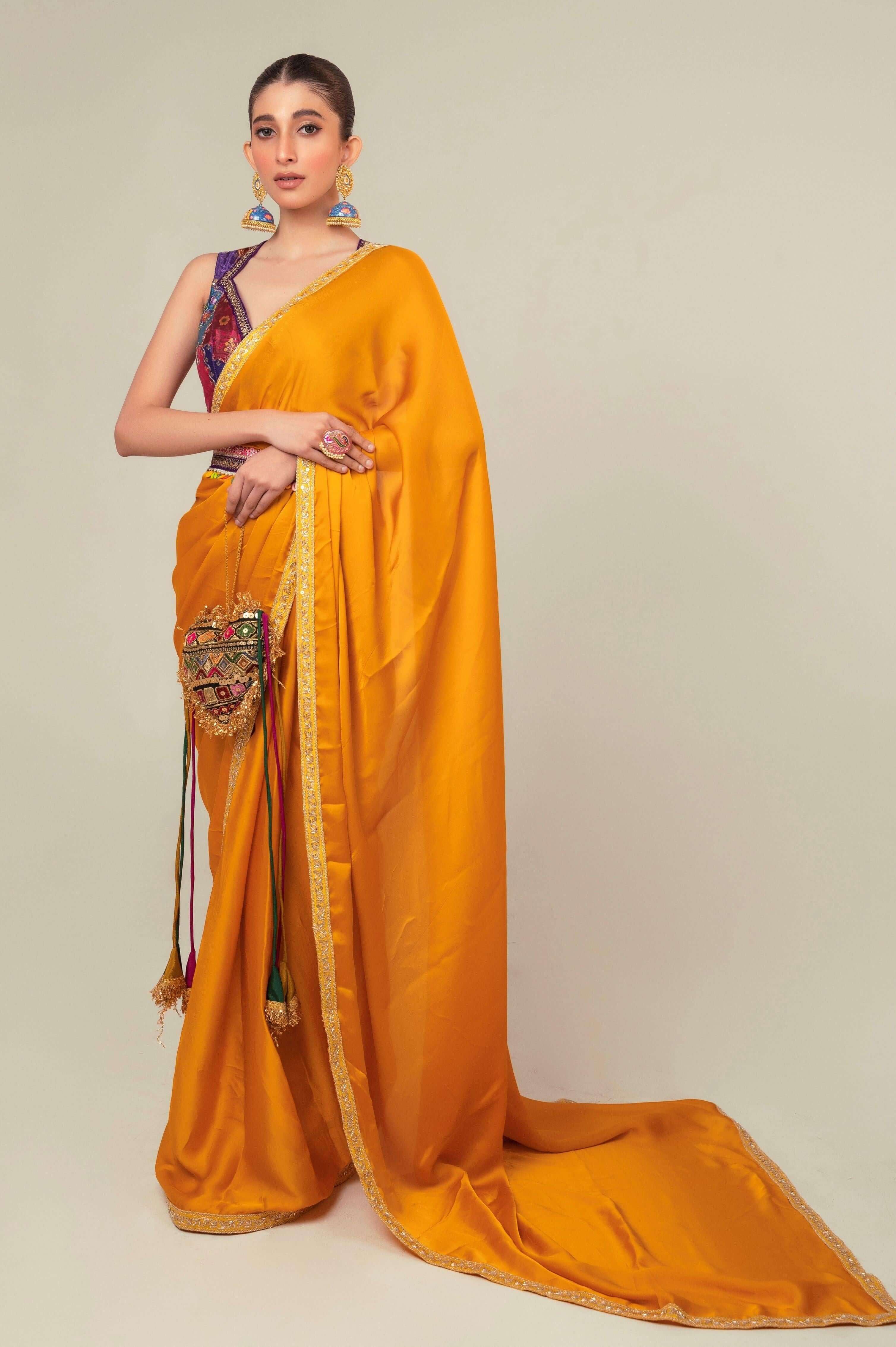 MARIGOLD MIST SAREE WITH BLUSH EDIT BLOUSE.