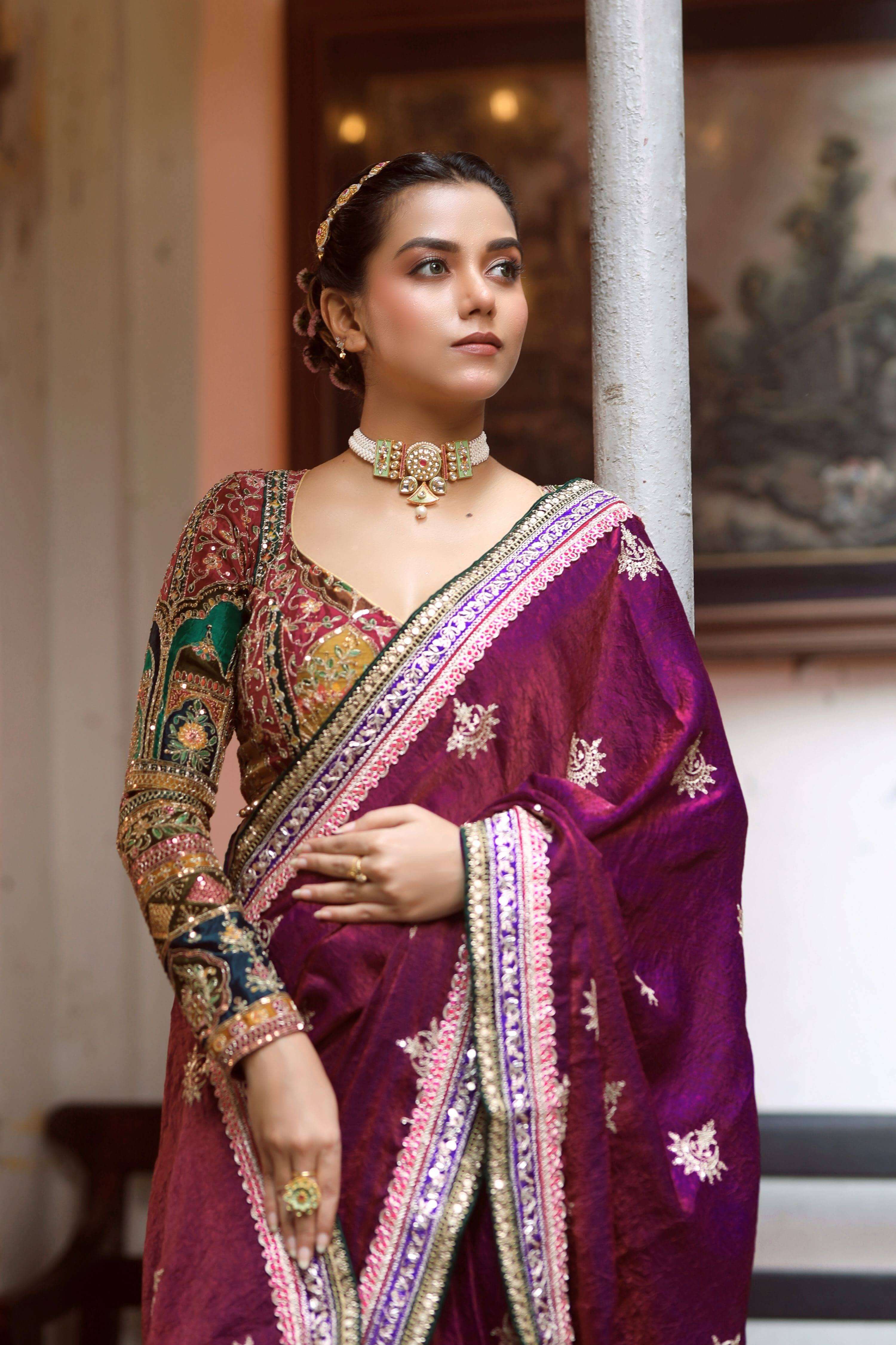 WINE WALTZ SAREE WITH COUTURE CHARM BLOUSE