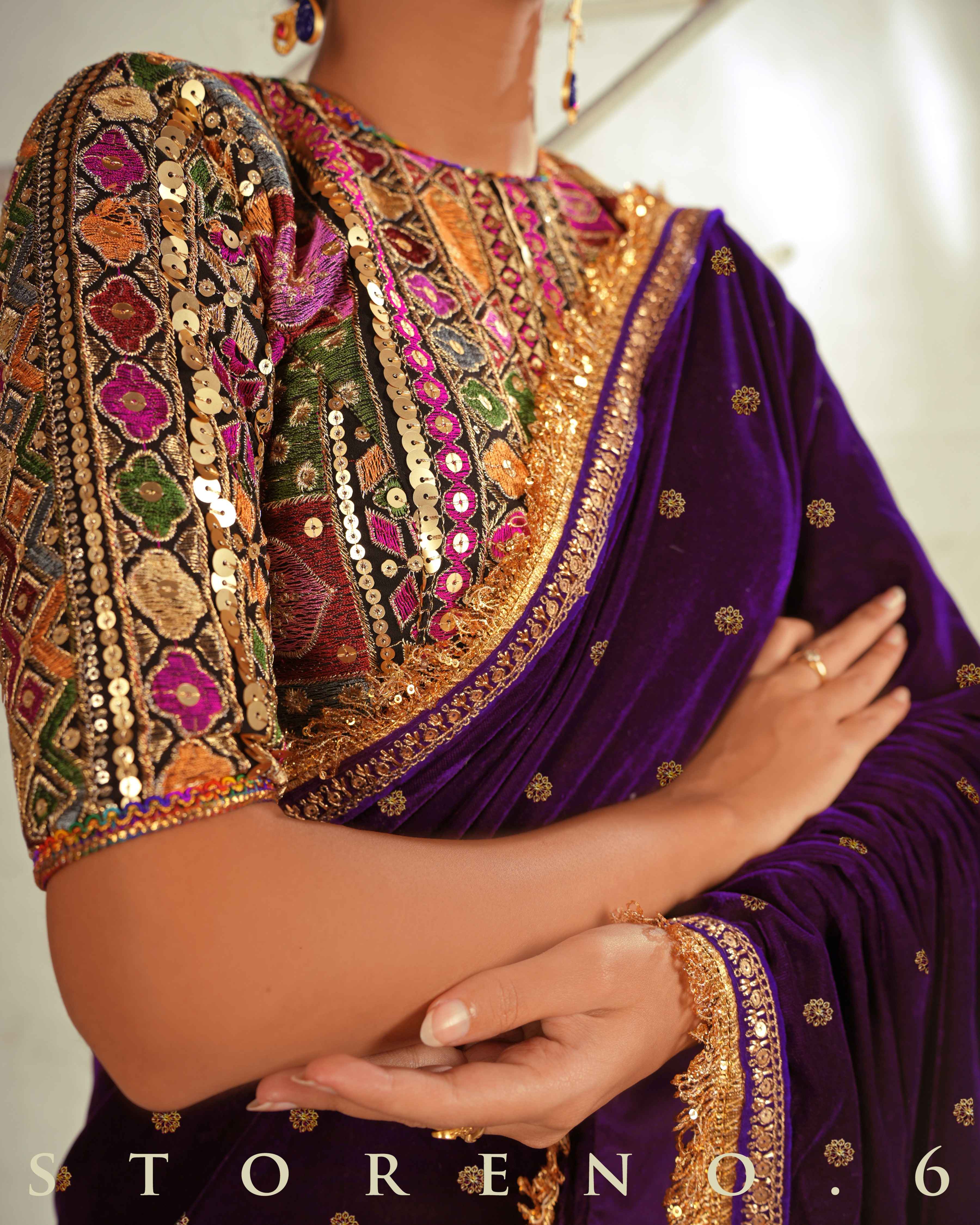 THE PURPLE WONDER SAREE WITH GUL KAARI SIAH CLASSIC BLOUSE