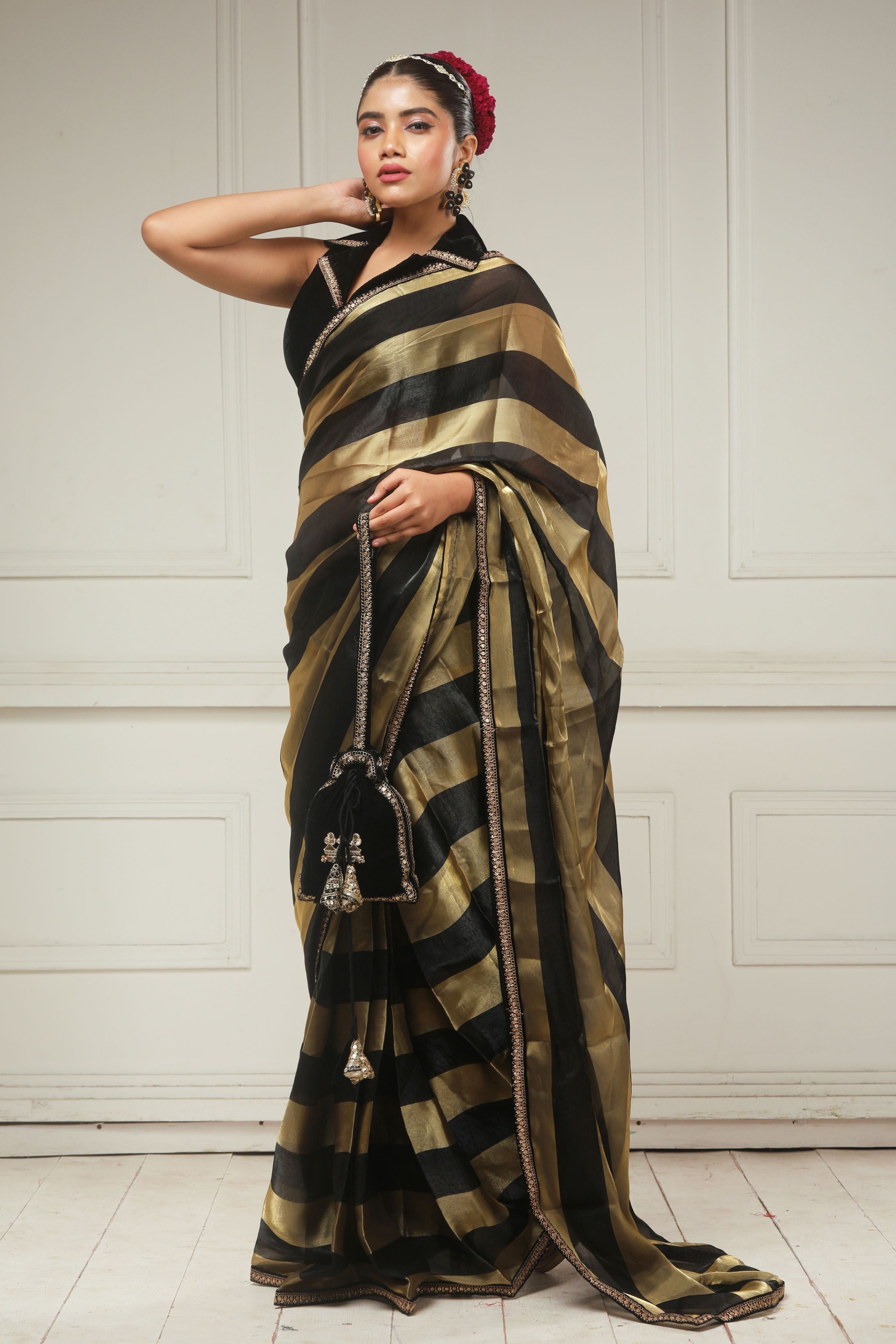 CLASSIC CONTOUR SAREE WITH DARK DOMINANCE BLOUSE