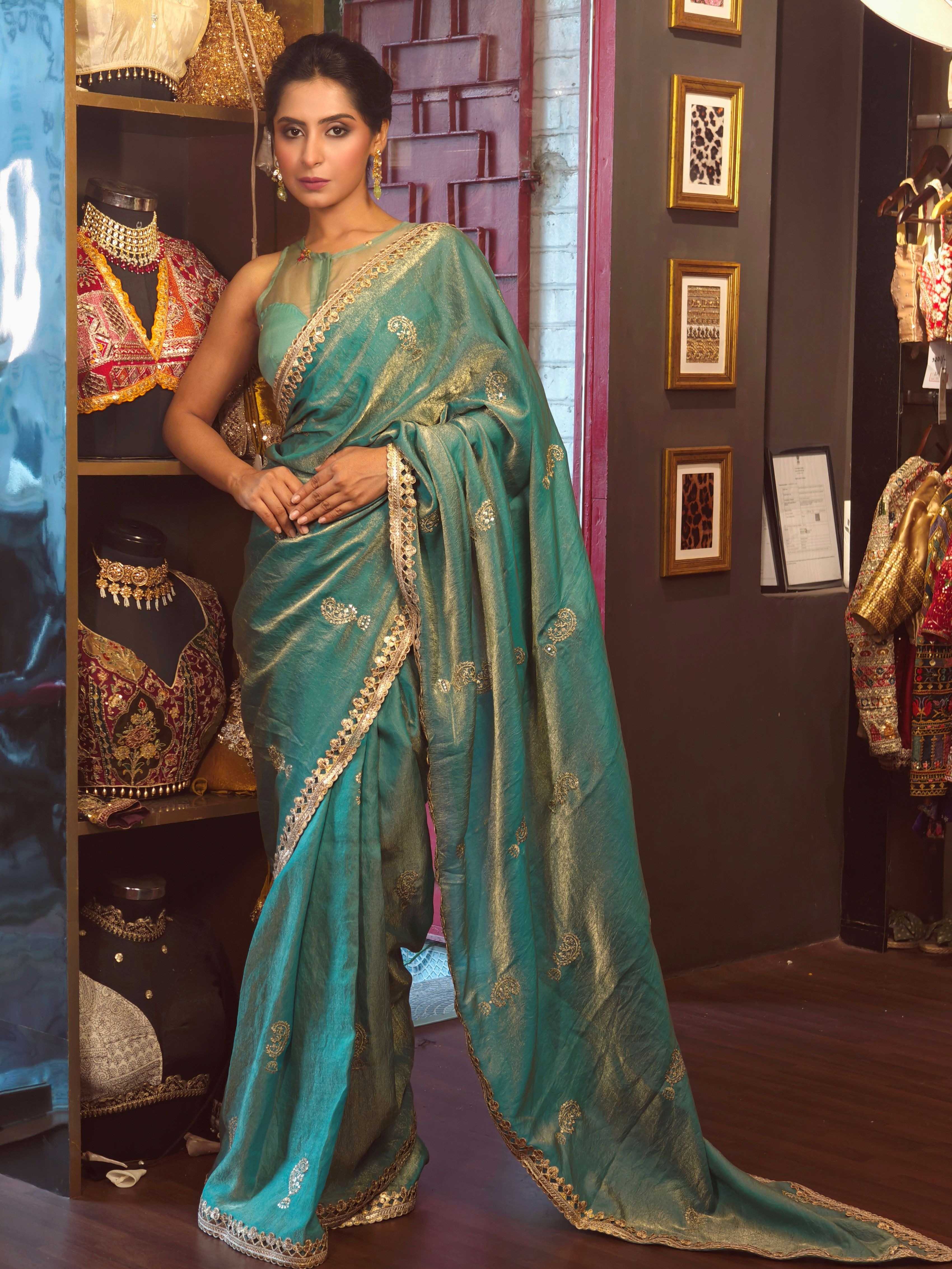 AQUA AURA SAREE WITH MORNING DEW BLOUSE