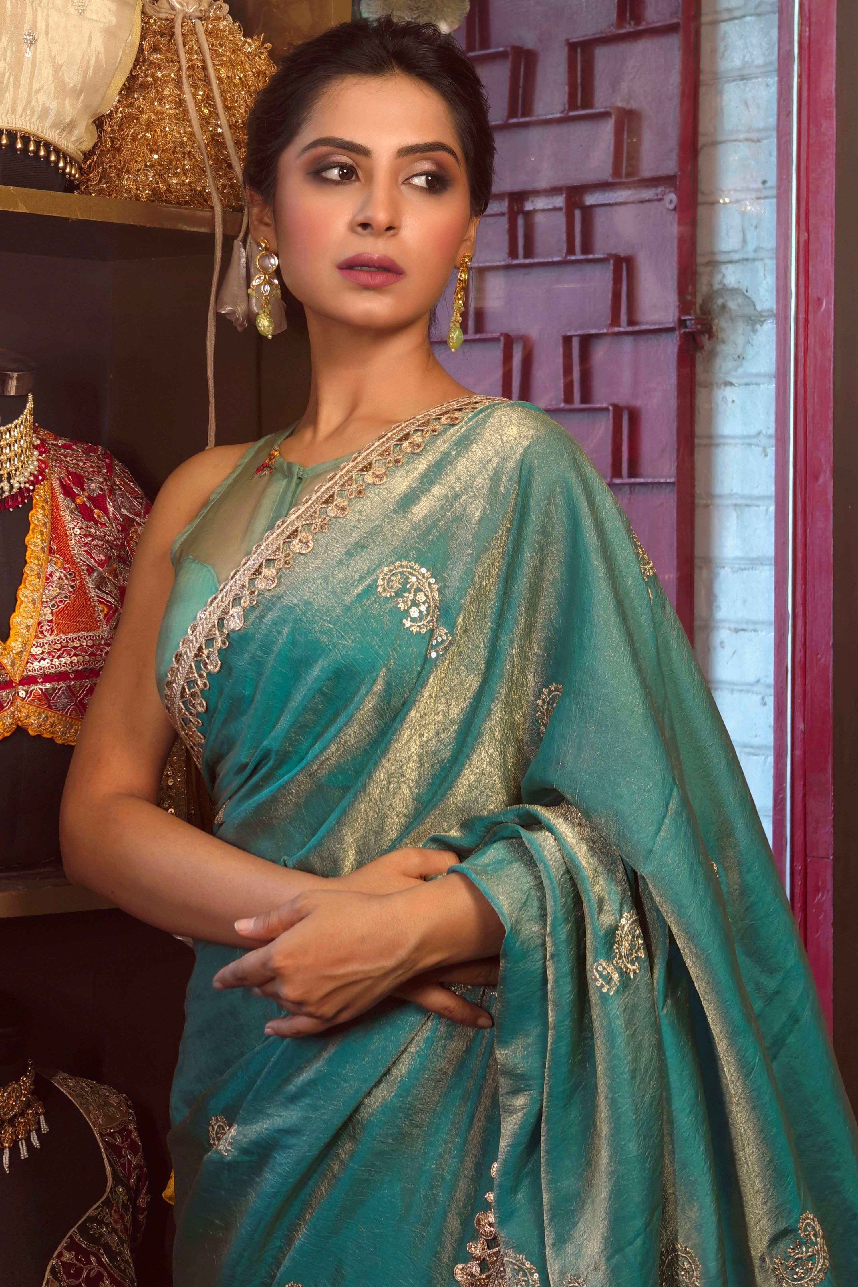AQUA AURA SAREE WITH MORNING DEW BLOUSE