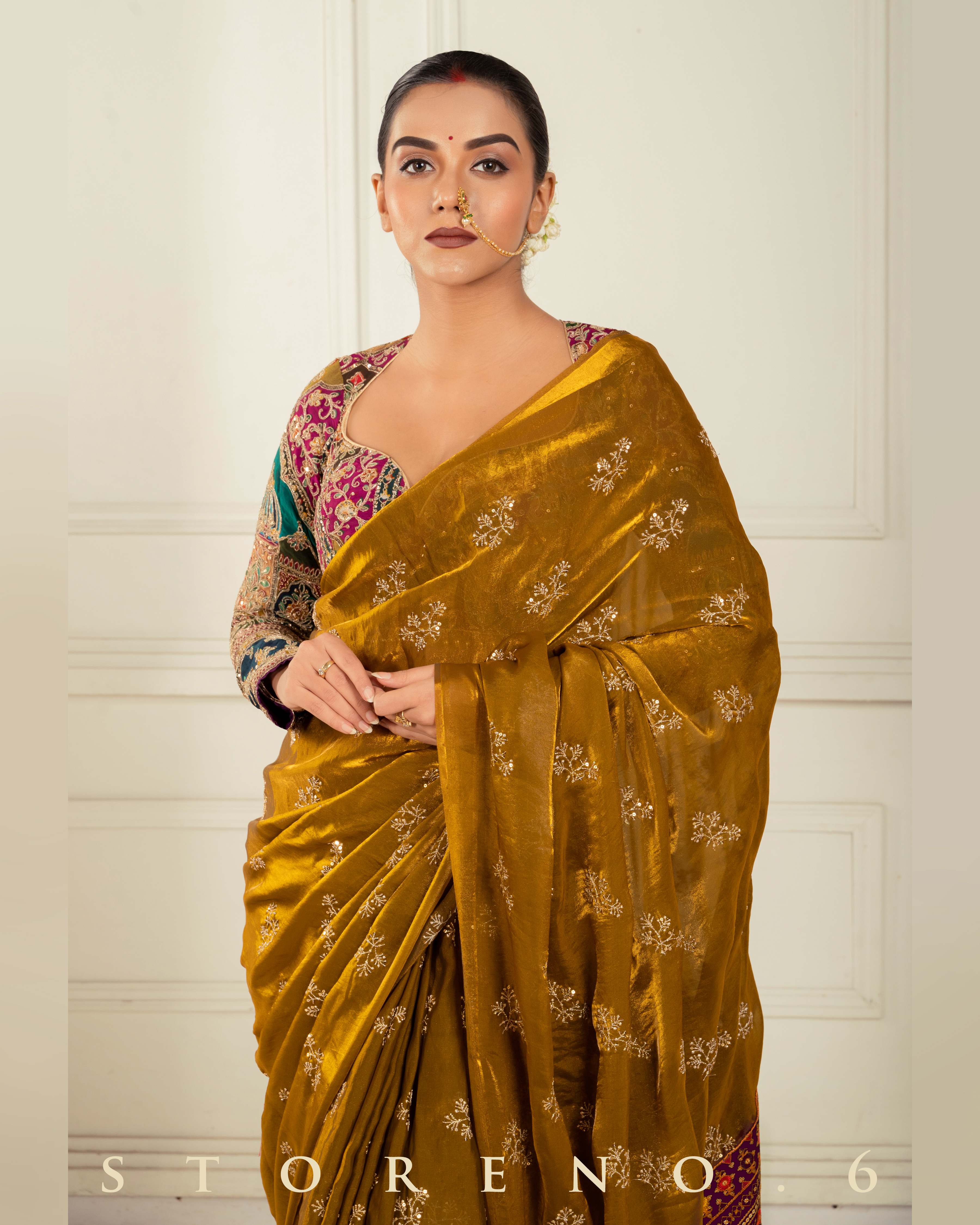 GOLDEN GLORY SAREE WITH COUTURE CHARM BLOUSE