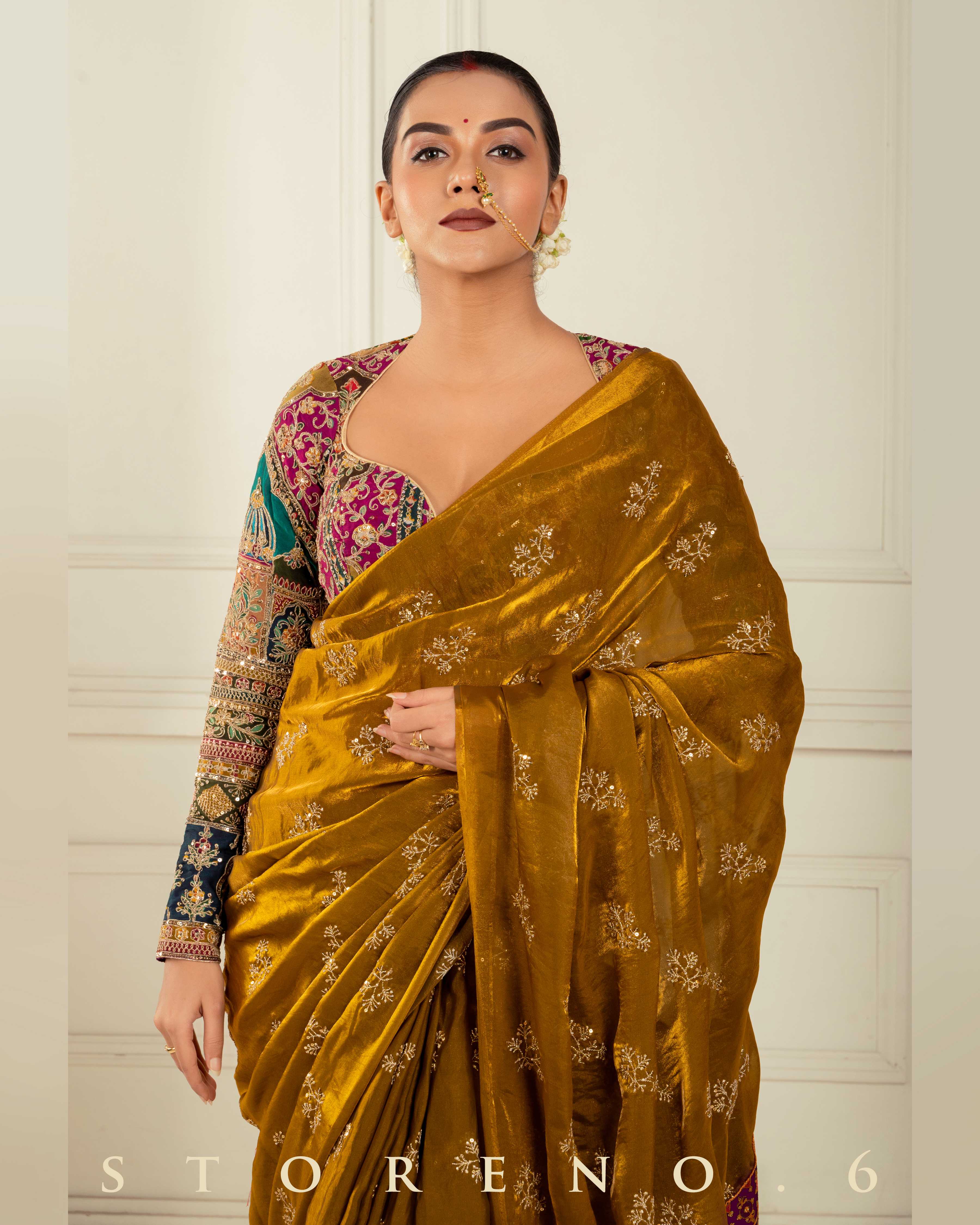 GOLDEN GLORY SAREE WITH COUTURE CHARM BLOUSE