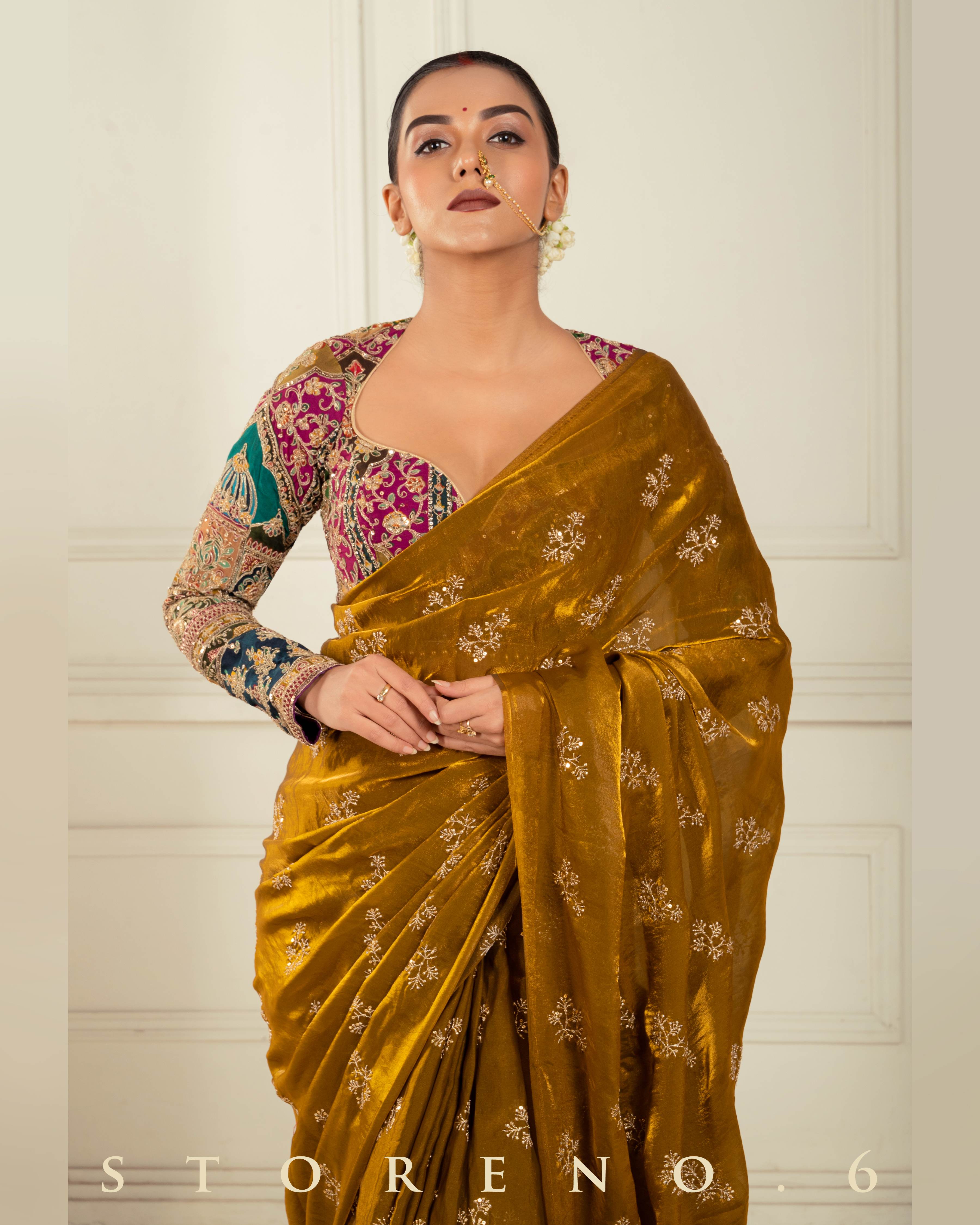 GOLDEN GLORY SAREE WITH COUTURE CHARM BLOUSE