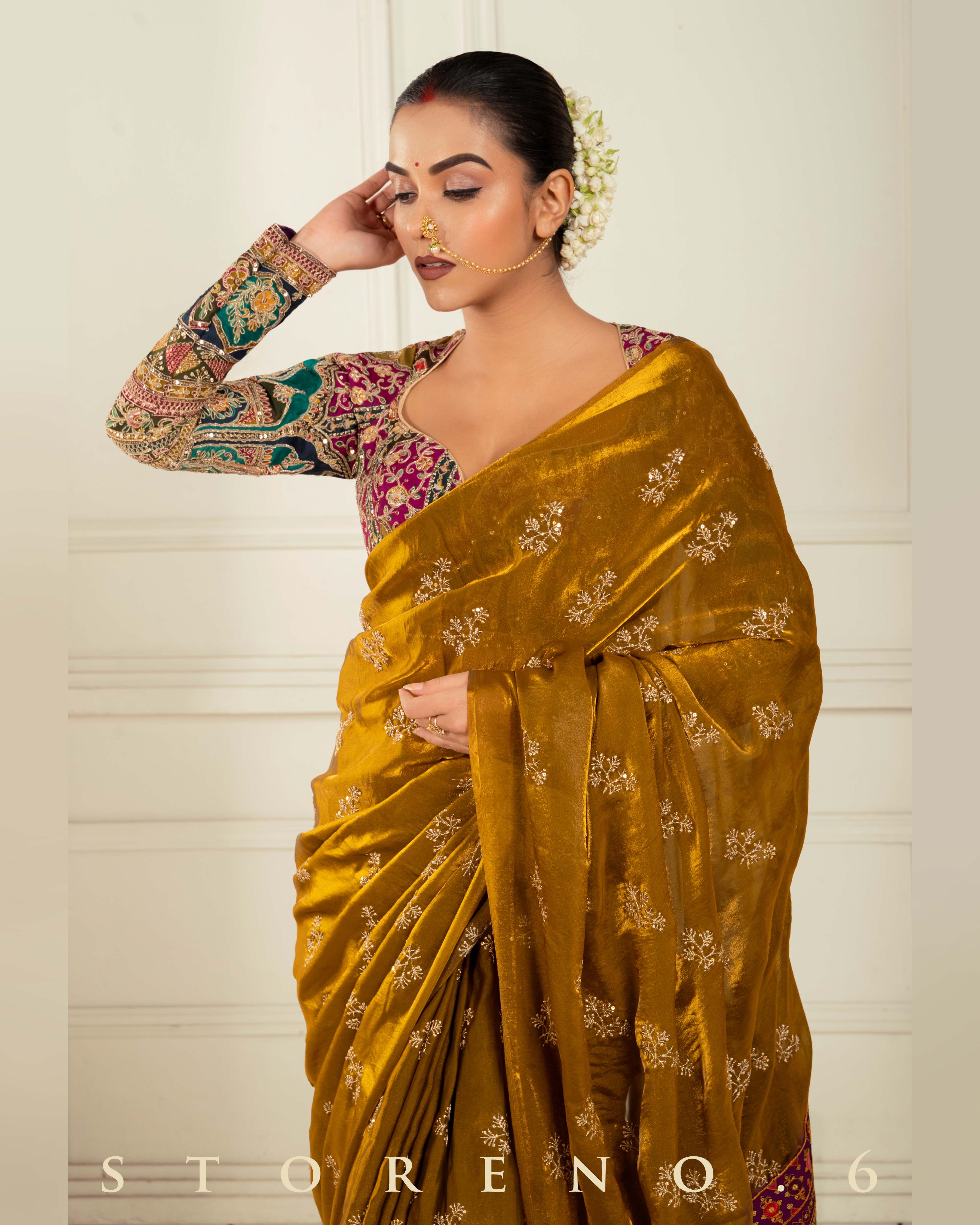 GOLDEN GLORY SAREE WITH COUTURE CHARM BLOUSE