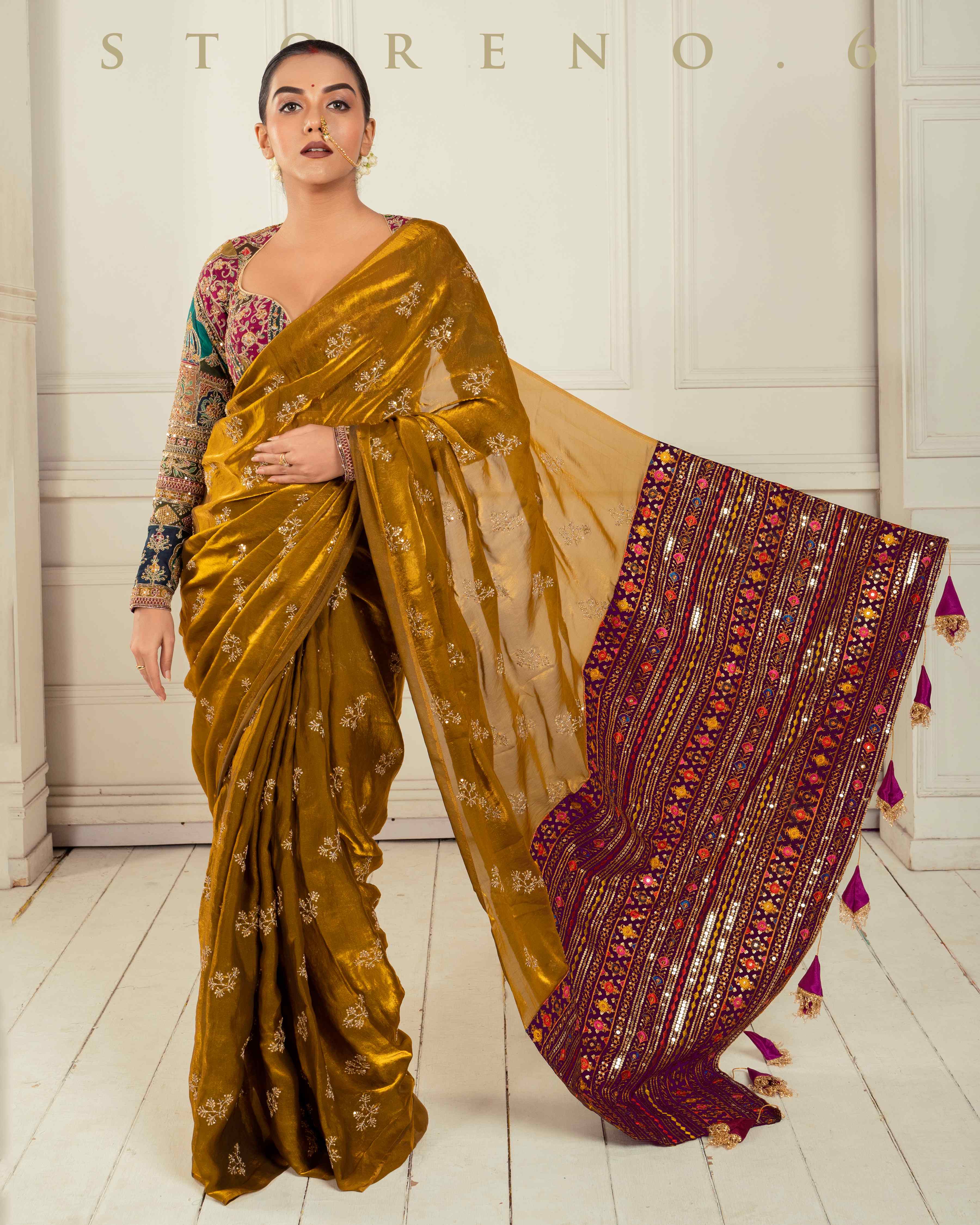 GOLDEN GLORY SAREE WITH COUTURE CHARM BLOUSE