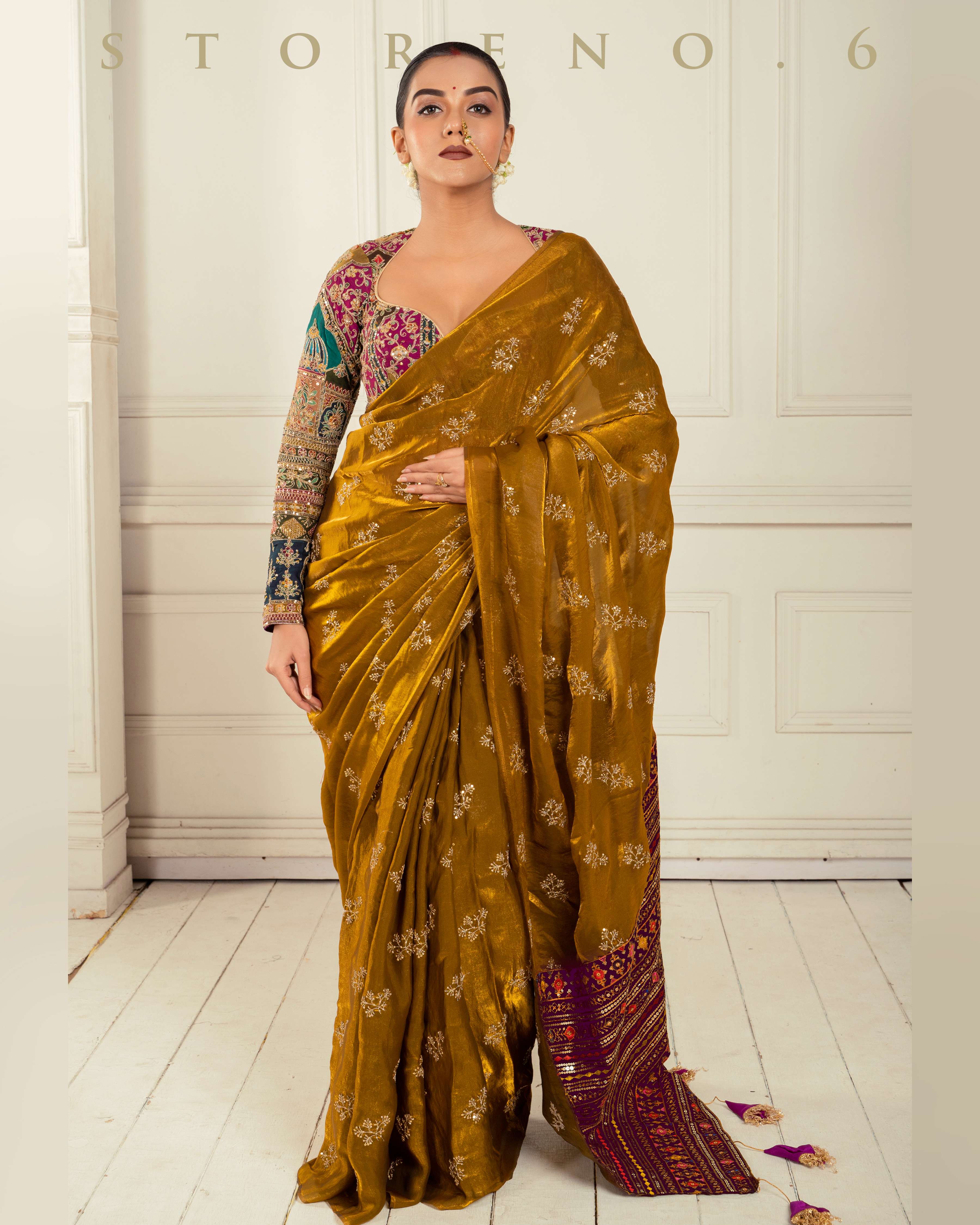 GOLDEN GLORY SAREE WITH COUTURE CHARM BLOUSE