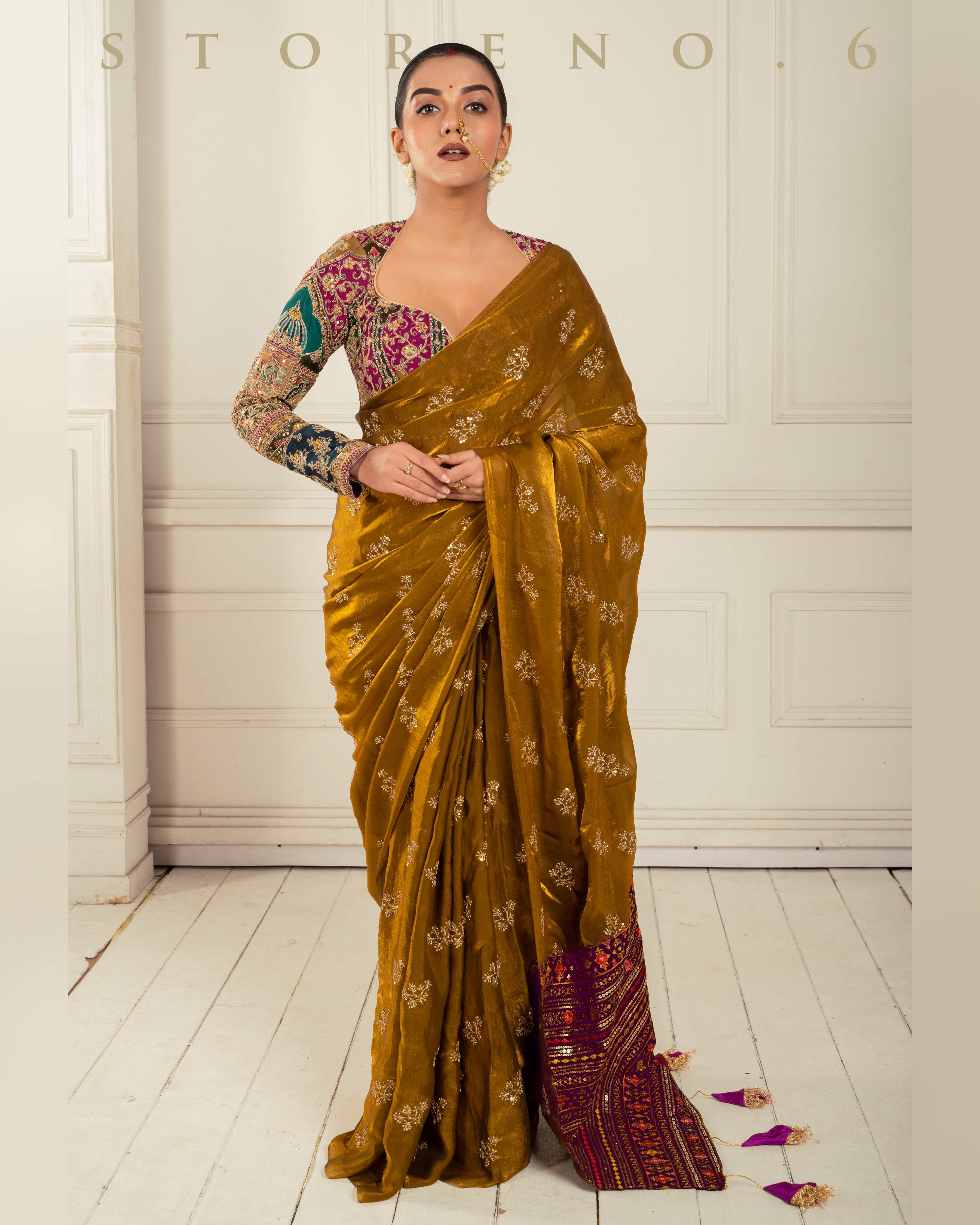 GOLDEN GLORY SAREE WITH COUTURE CHARM BLOUSE