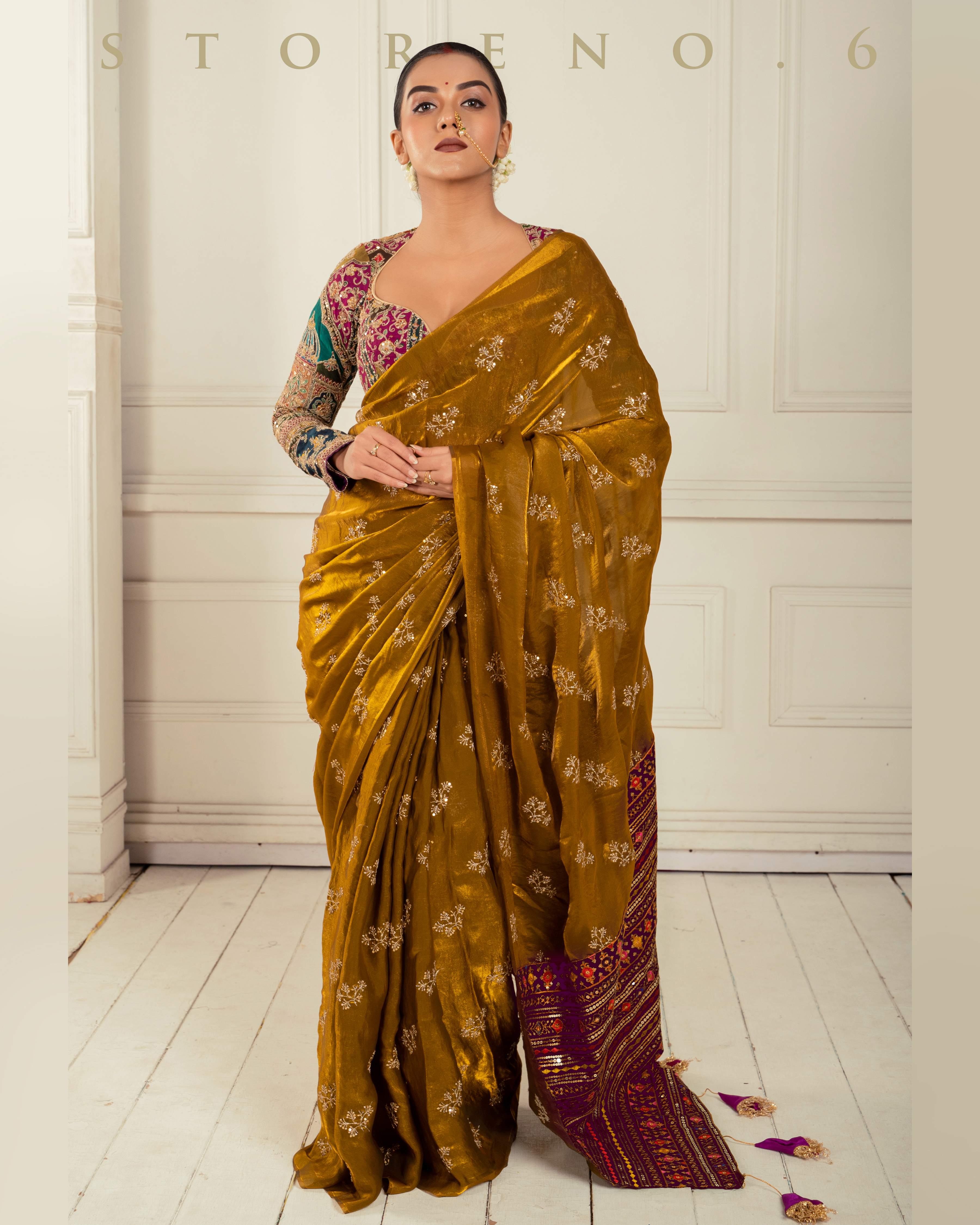 GOLDEN GLORY SAREE WITH COUTURE CHARM BLOUSE