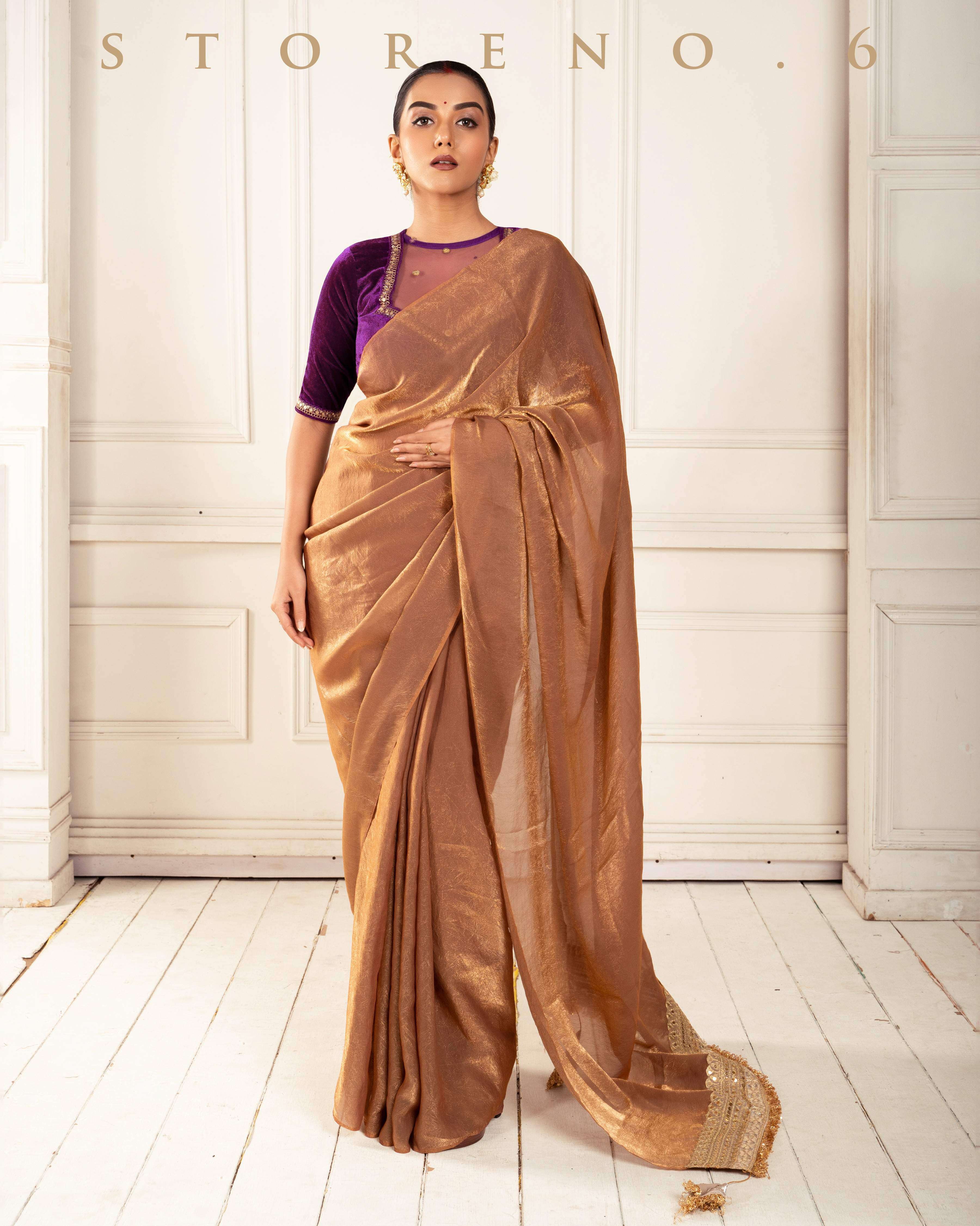 BRONZE BEWITCH SAREE WITH PLUM POISE BLOUSE