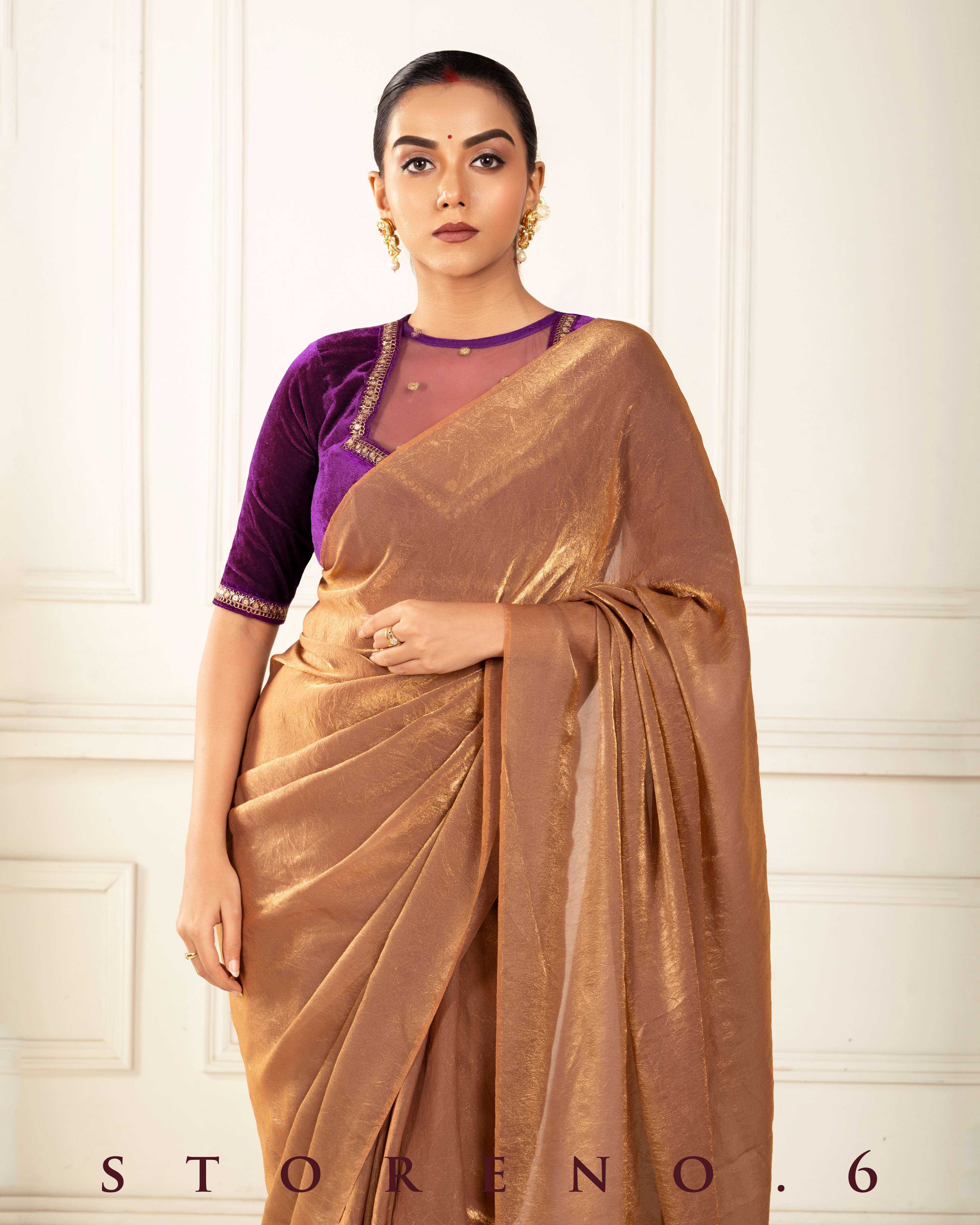 BRONZE BEWITCH SAREE WITH PLUM POISE BLOUSE