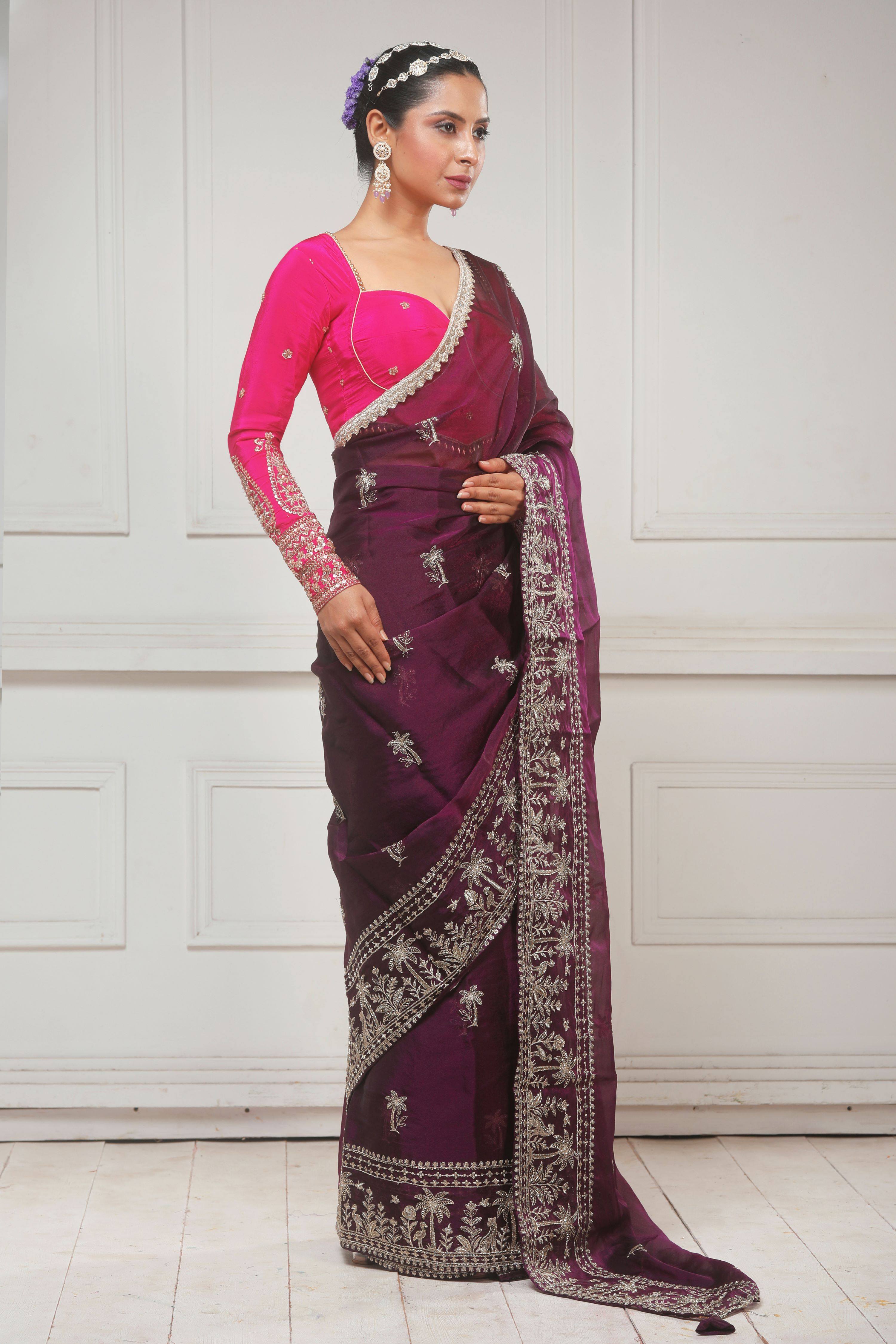 CRANBERRY CRUSH SAREE AND ROSE LUXE BLOUSE