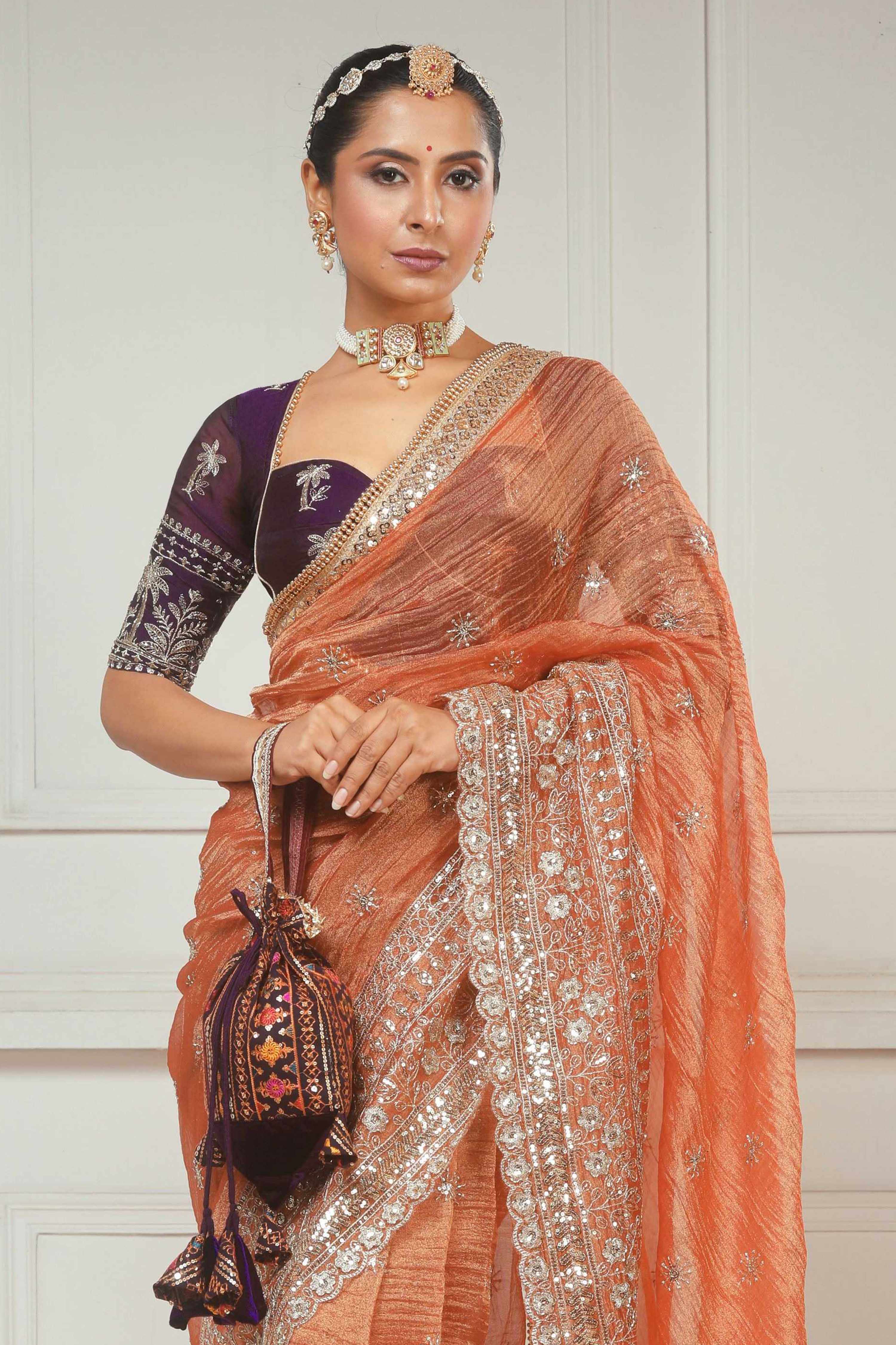 BLUSH WILDFLOWER SAREE WITH CRANBERRY CRUSH BLOUSE