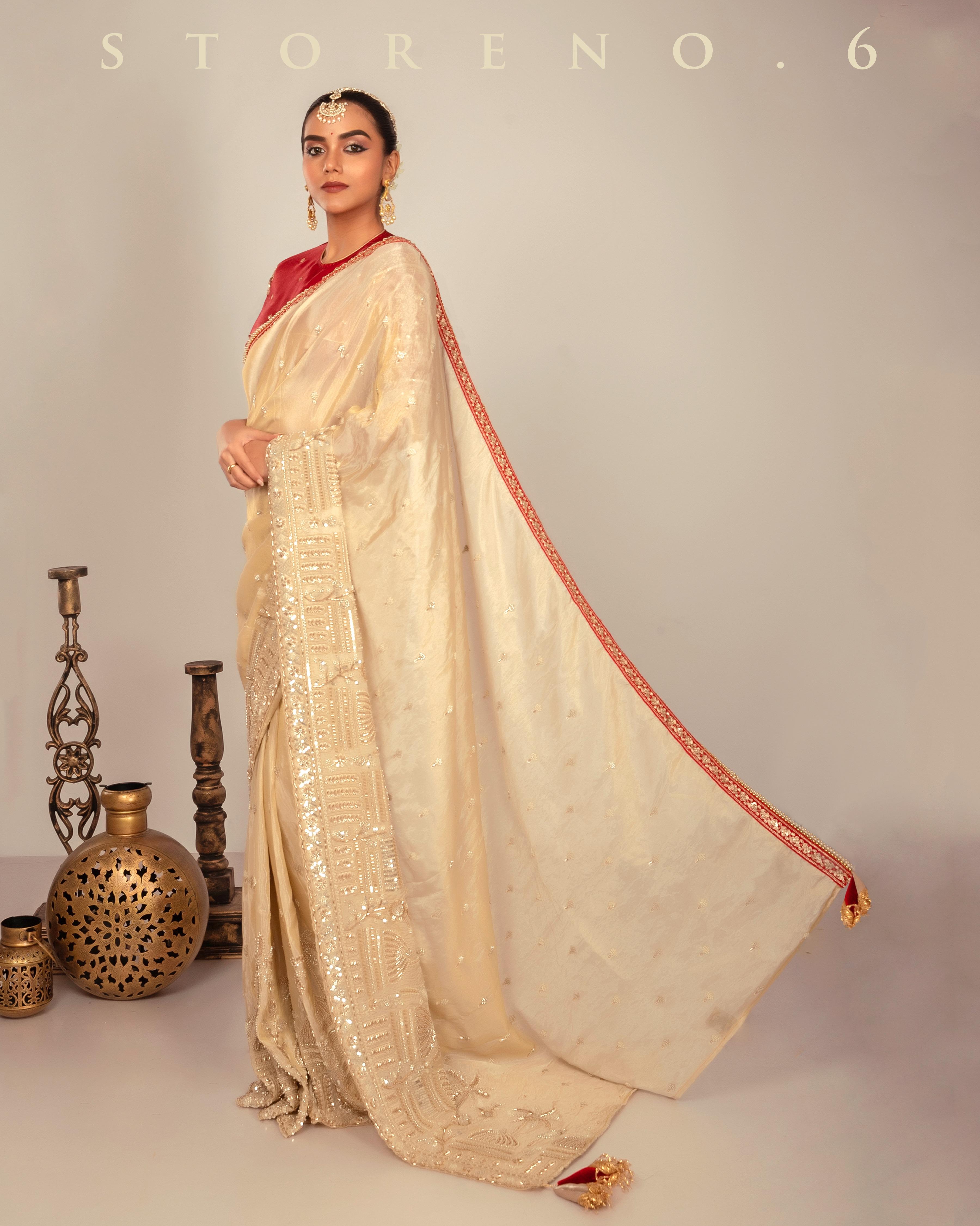 IMPERIAL IVORY INSIGHT SAREE WITH TIMELESS TROUSSEAU BLOUSE